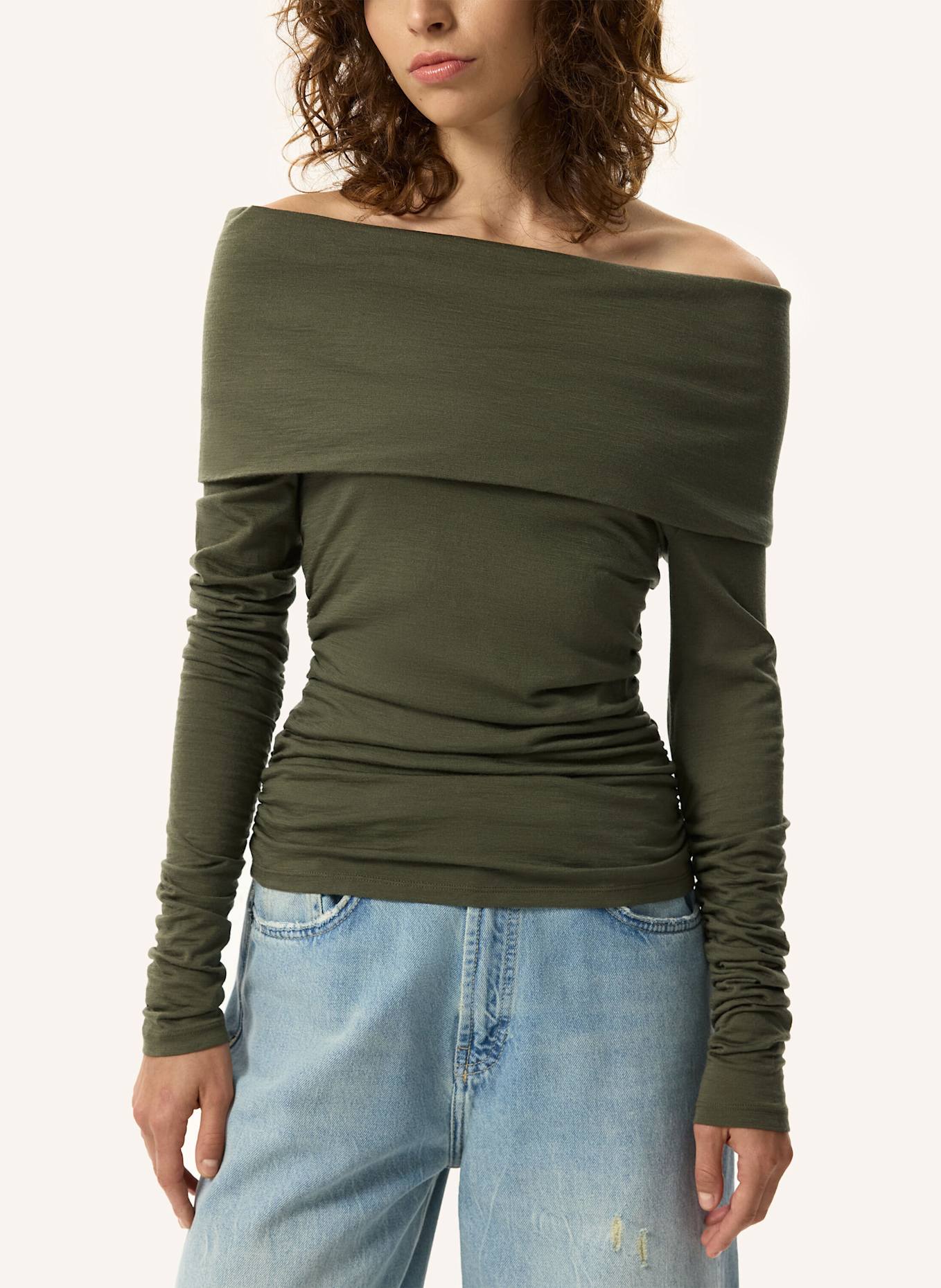 PINXIT Pullover Off-the-shoulder-Pullover: KHAKI/ OLIV