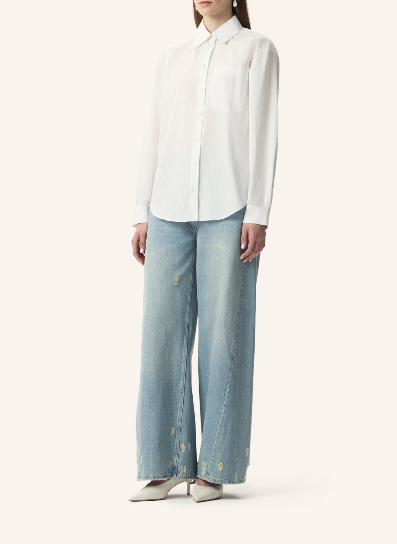 PINXIT Hemdbluse Oversized Hemd: WEISS/ BLAU