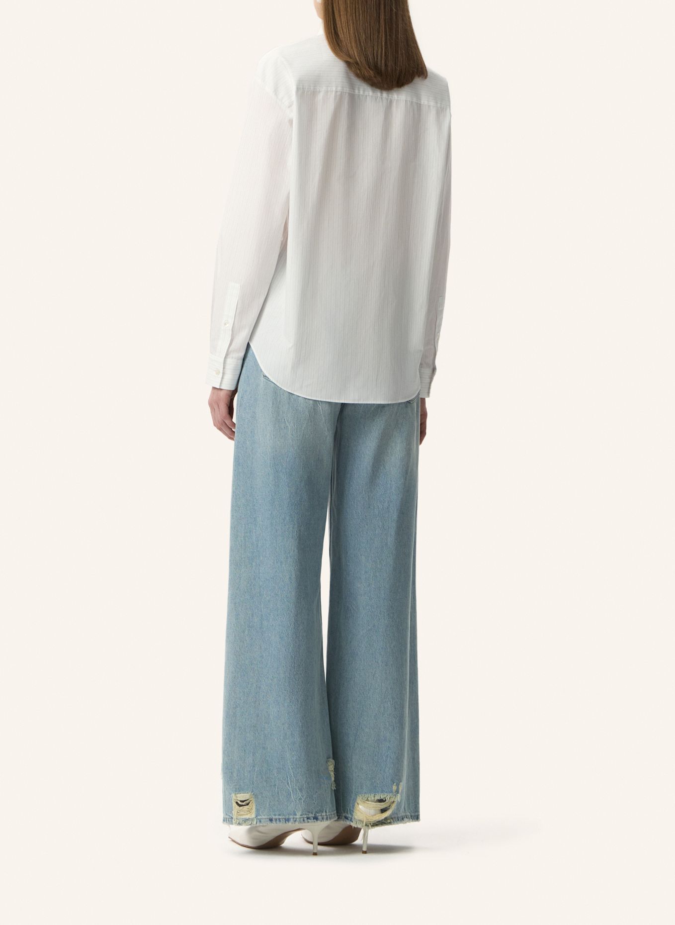 PINXIT Hemdbluse Oversized Hemd: WEISS/ BLAU