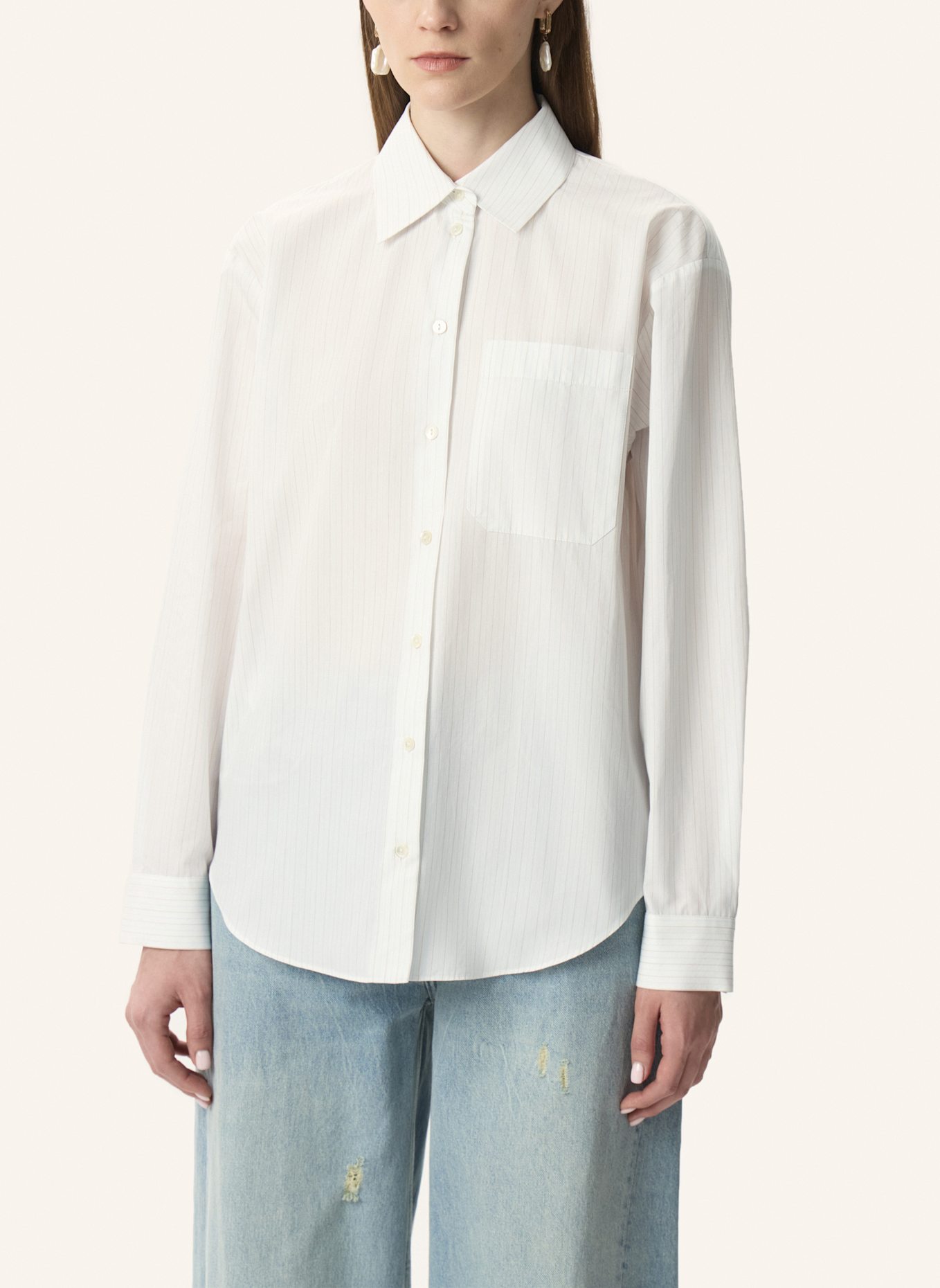 PINXIT Hemdbluse Oversized Hemd: WEISS/ BLAU