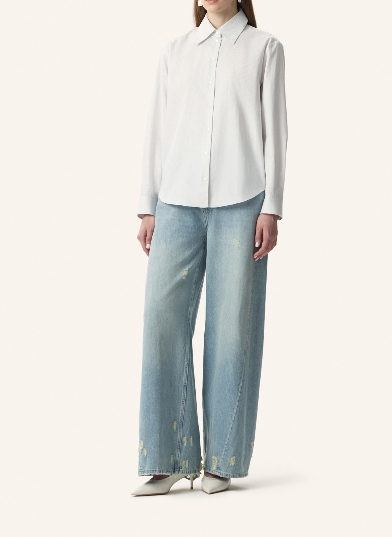 PINXIT Hemdbluse Hemd: ECRU/ GRAU