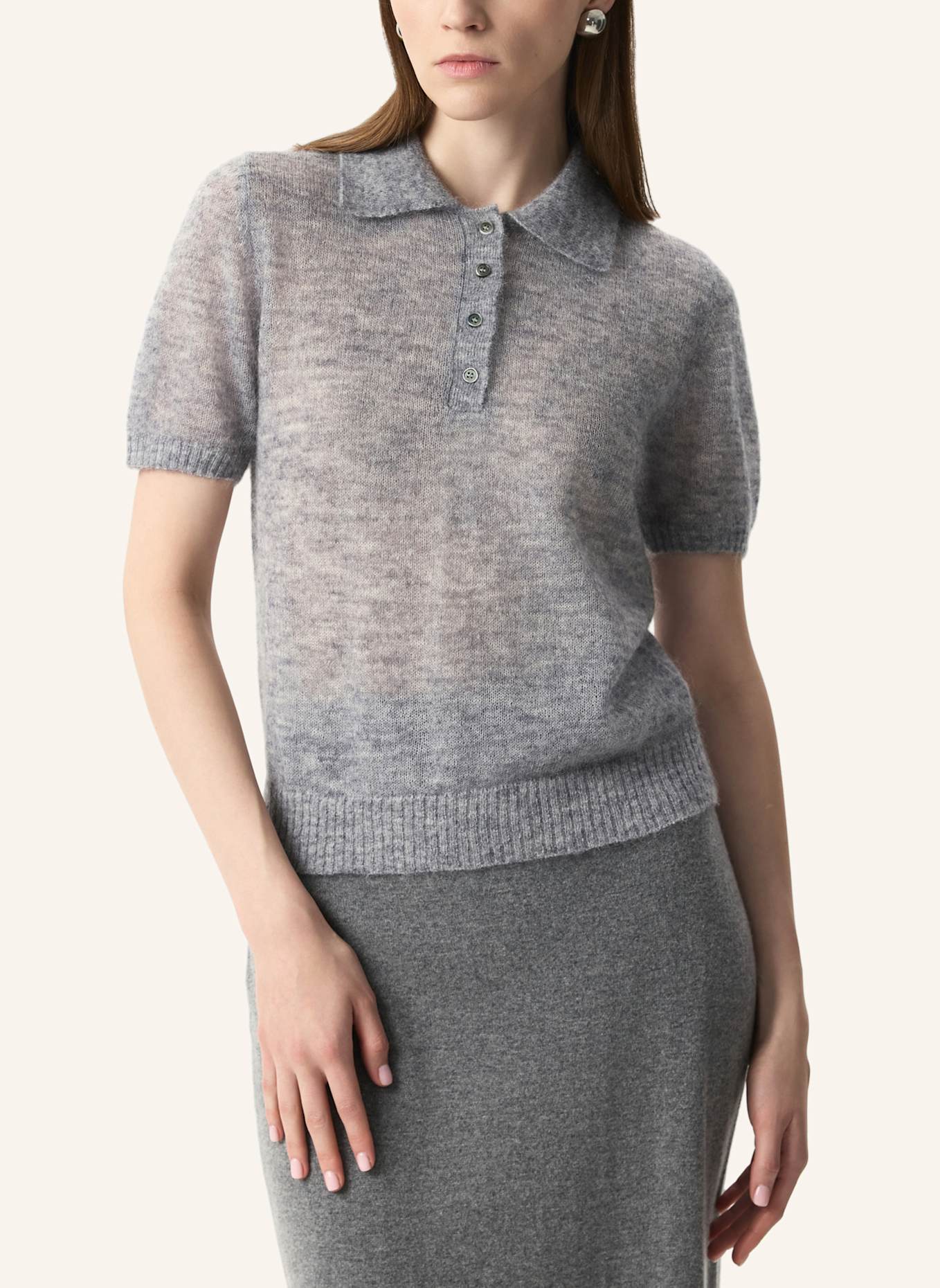 PINXIT Poloshirt Strick-Poloshirt: HELLGRAU