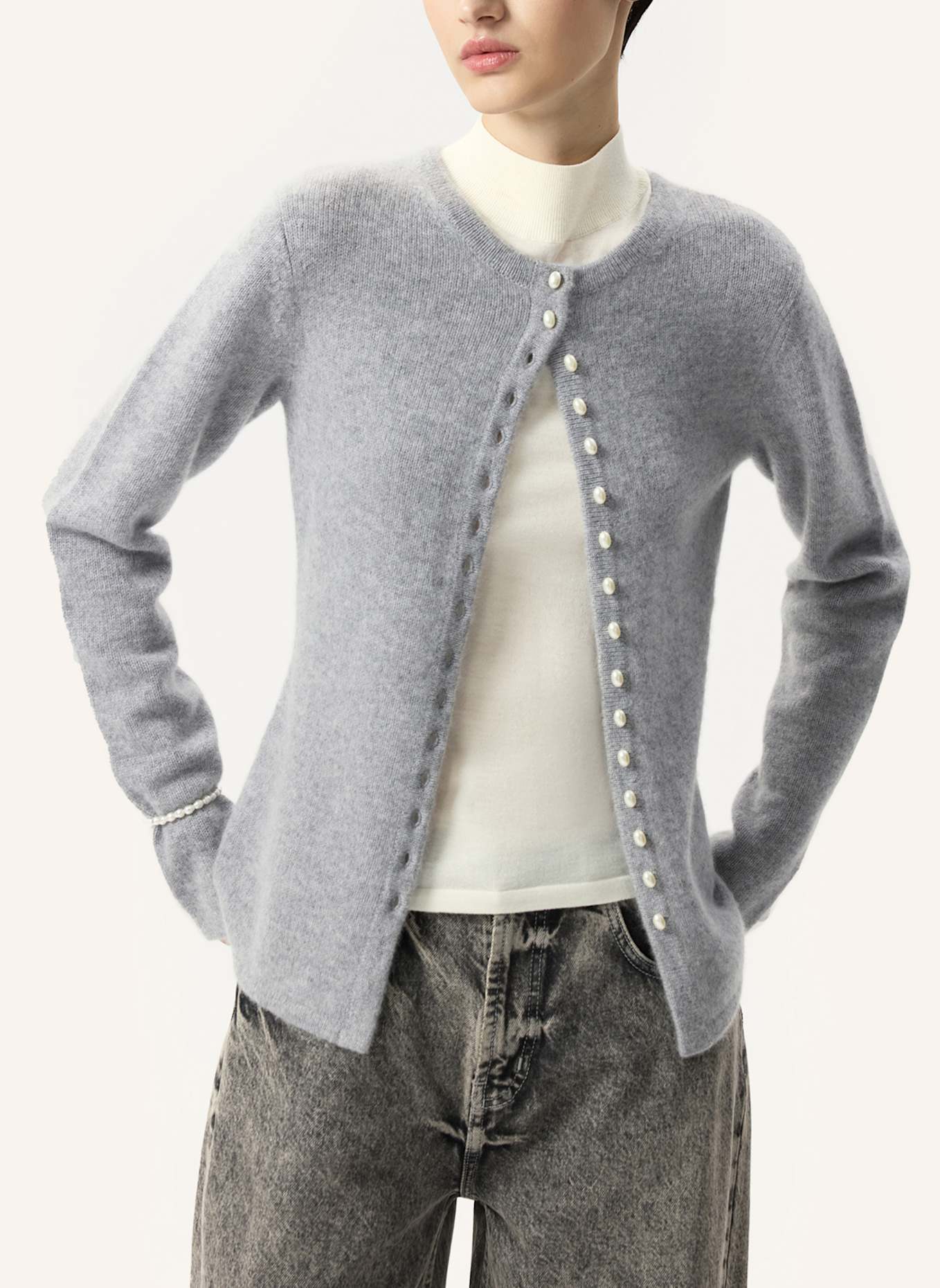 PINXIT Strickcardigan AUS KASCHMIR: GRAU