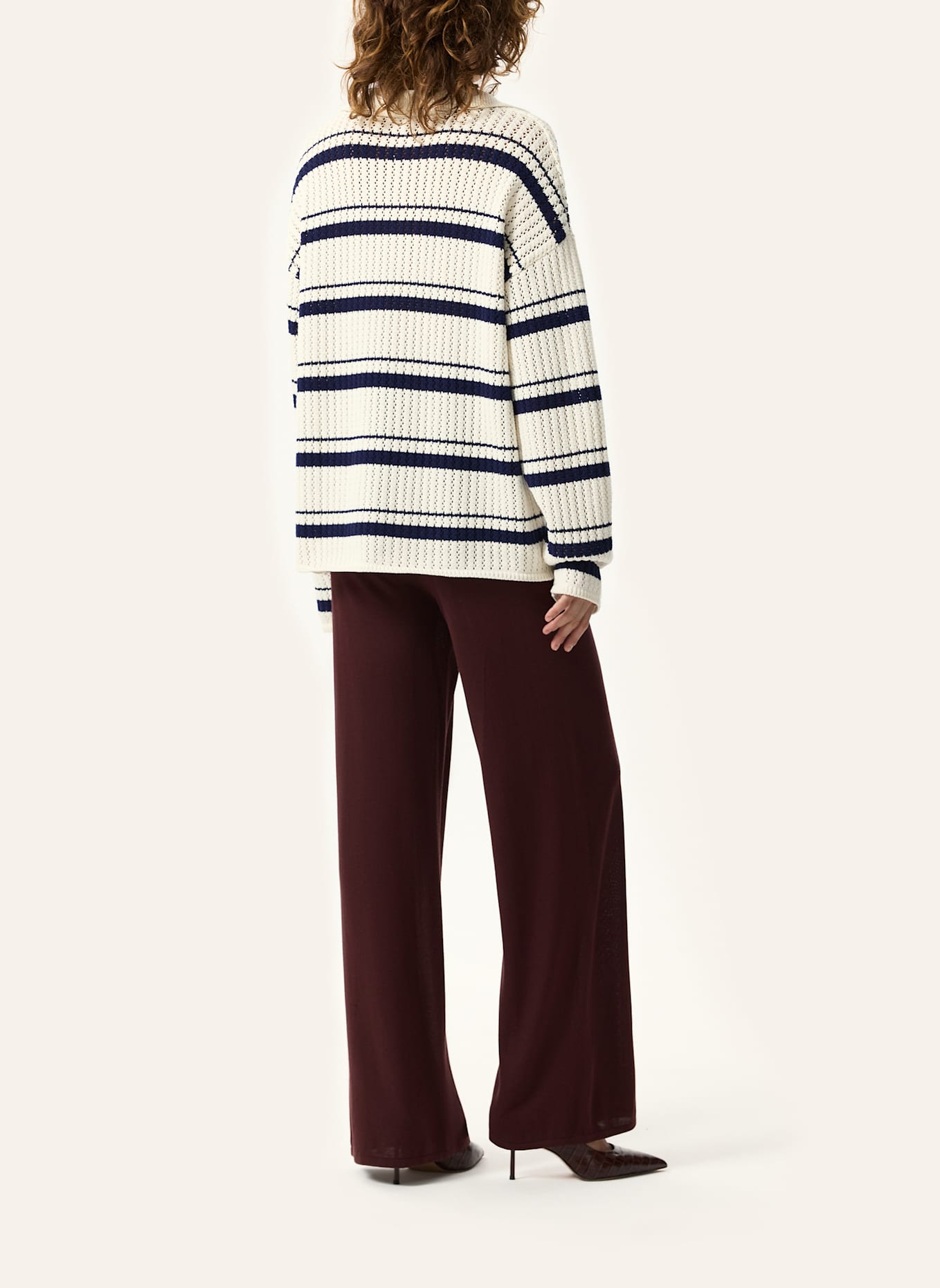 PINXIT Pullover Gestreiftes Poloshirt: ECRU/ DUNKELBLAU