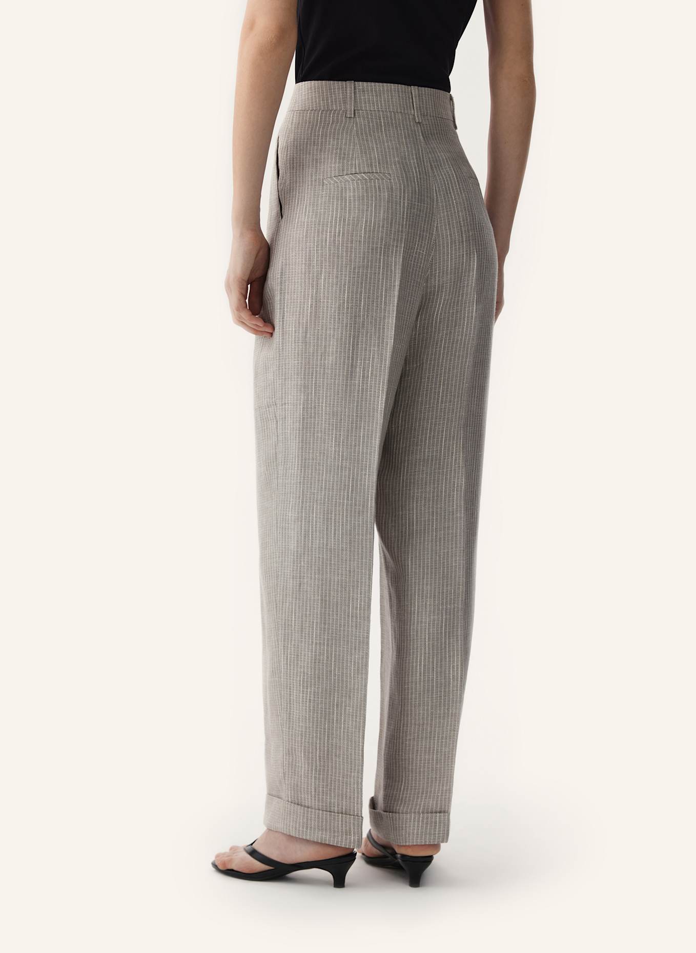 PINXIT Gestreifte Leinenhose: ECRU