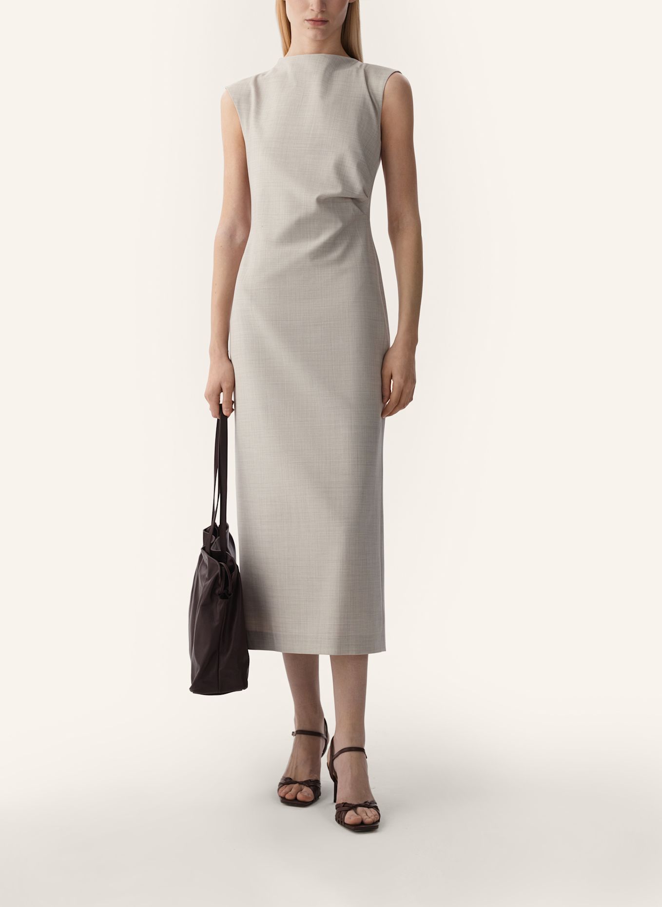 PINXIT Etuikleid mit Wolle: BEIGE