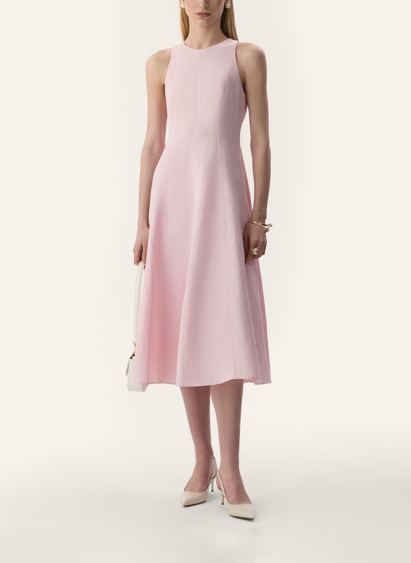 PINXIT Midikleid mit Leinen: PINK