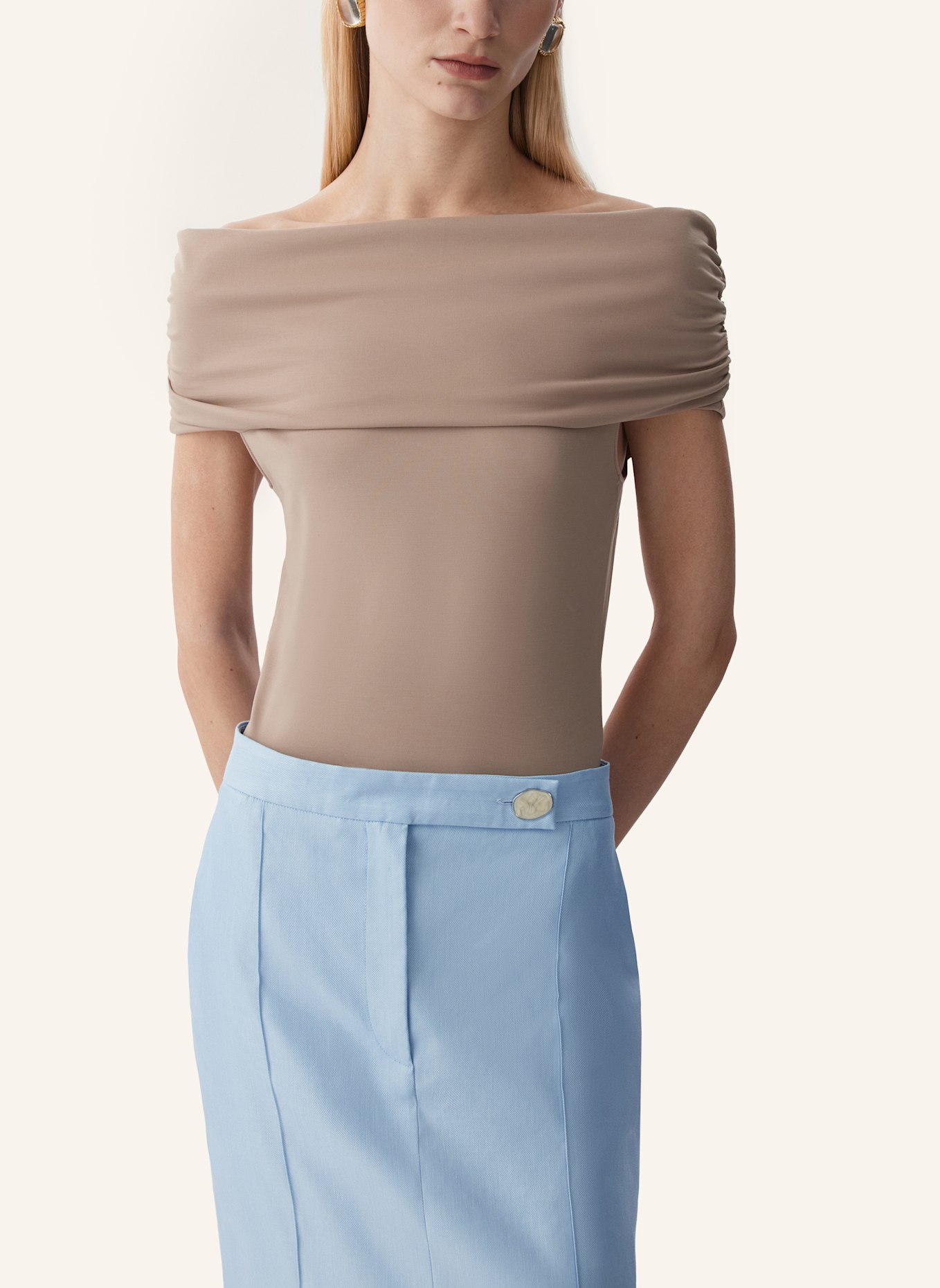 PINXIT Off-Shoulder-Strickbody: BEIGE