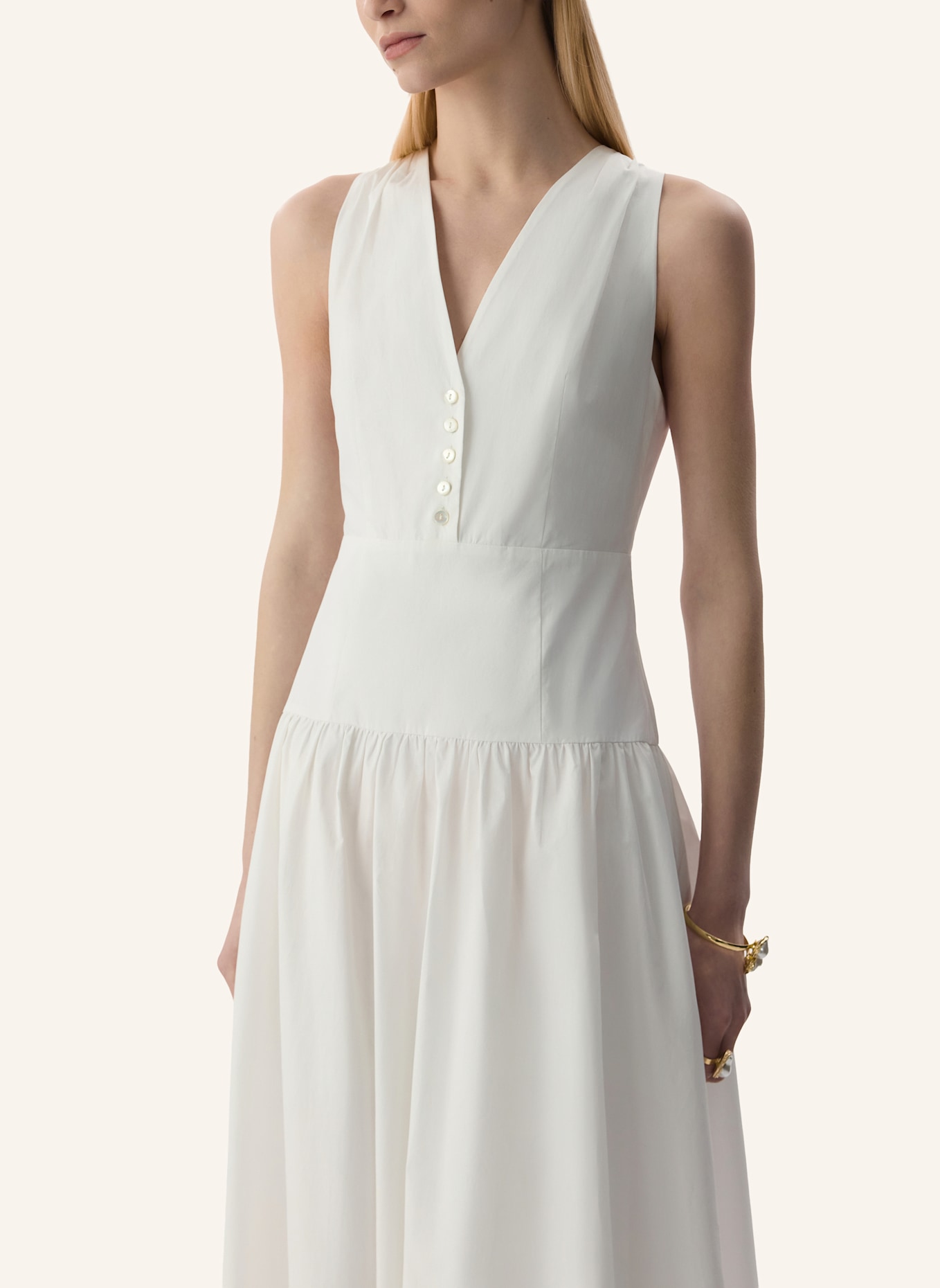 PINXIT Maxikleid aus Baumwolle mit V-Ausschnitt: WEISS