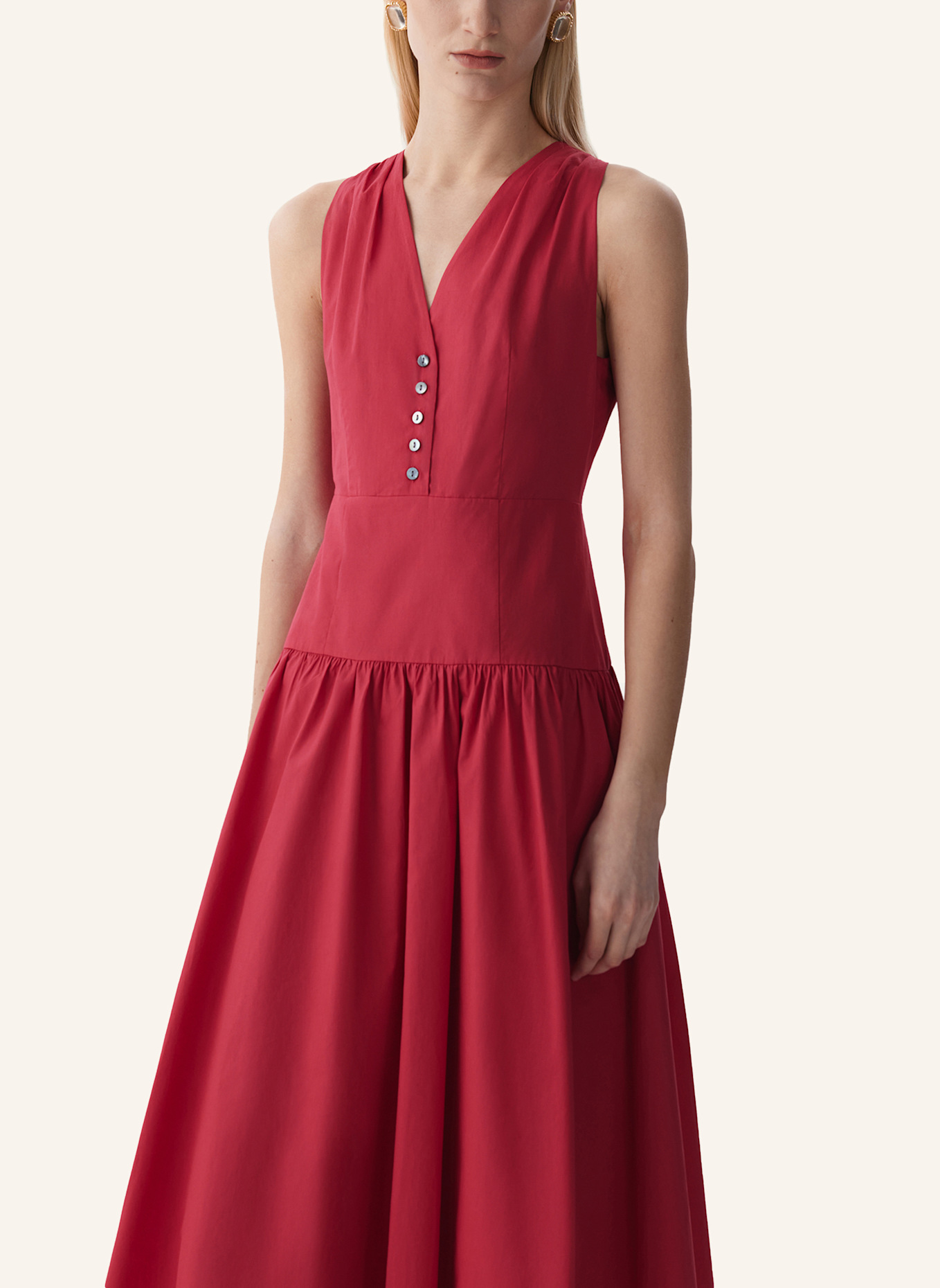 PINXIT Maxikleid aus Baumwolle mit V-Ausschnitt: ROT