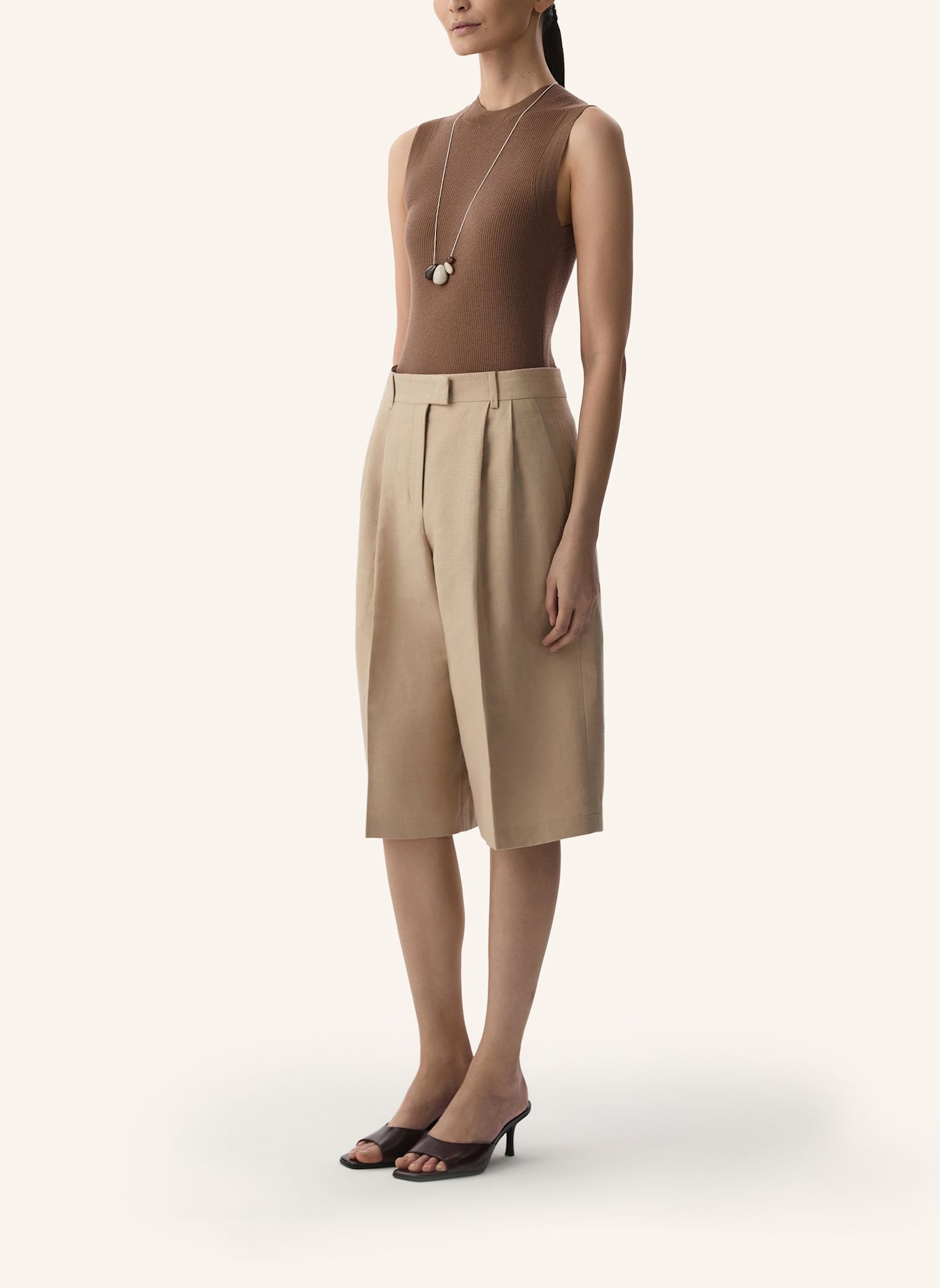 PINXIT Leinen-Bermudas: BEIGE