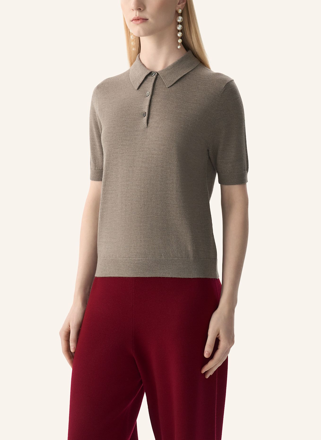 PINXIT Poloshirt aus Wolle und Seide: BEIGE