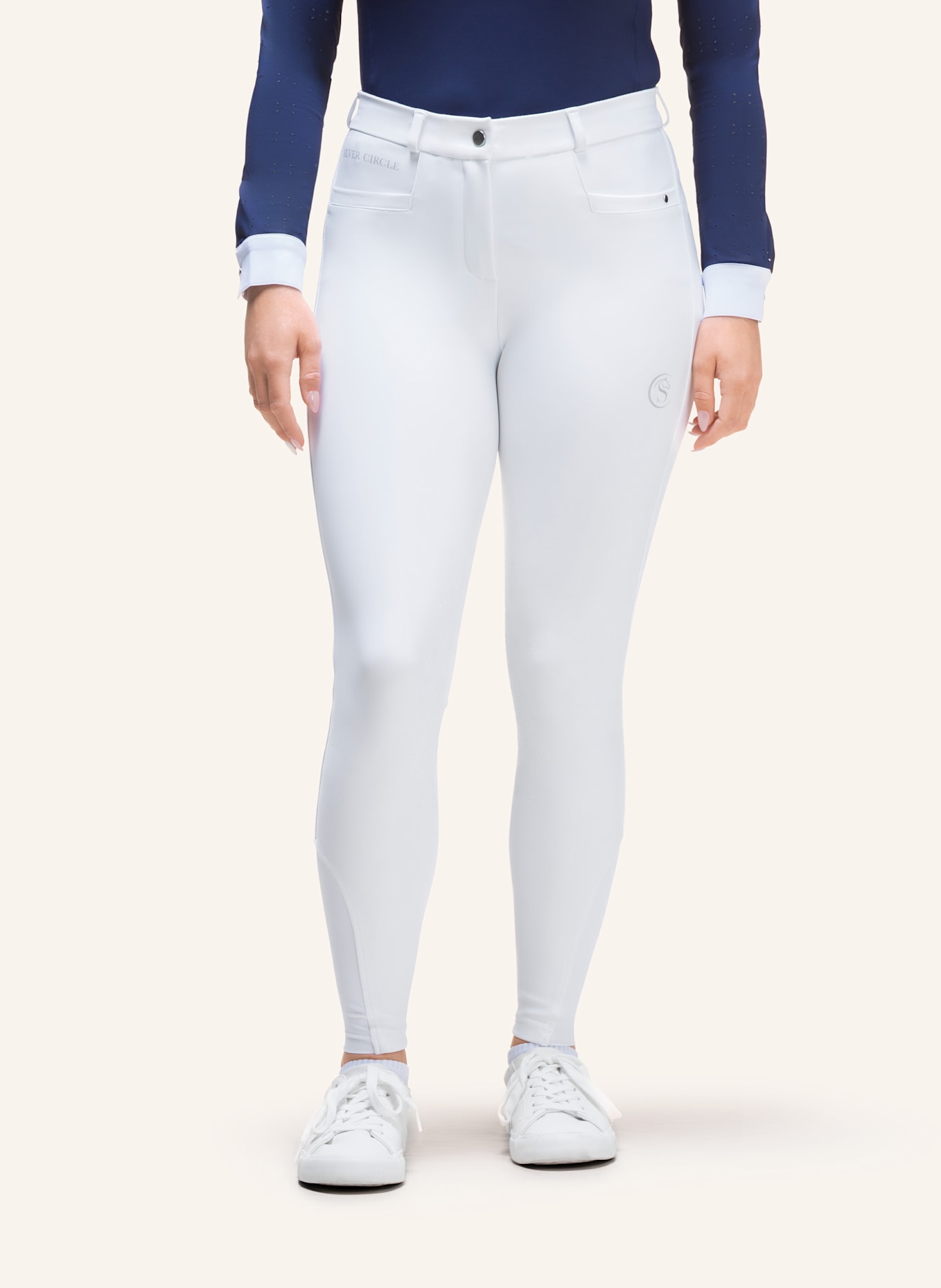 Silver Circle Reithose BELLA Knie-Grip: WEISS