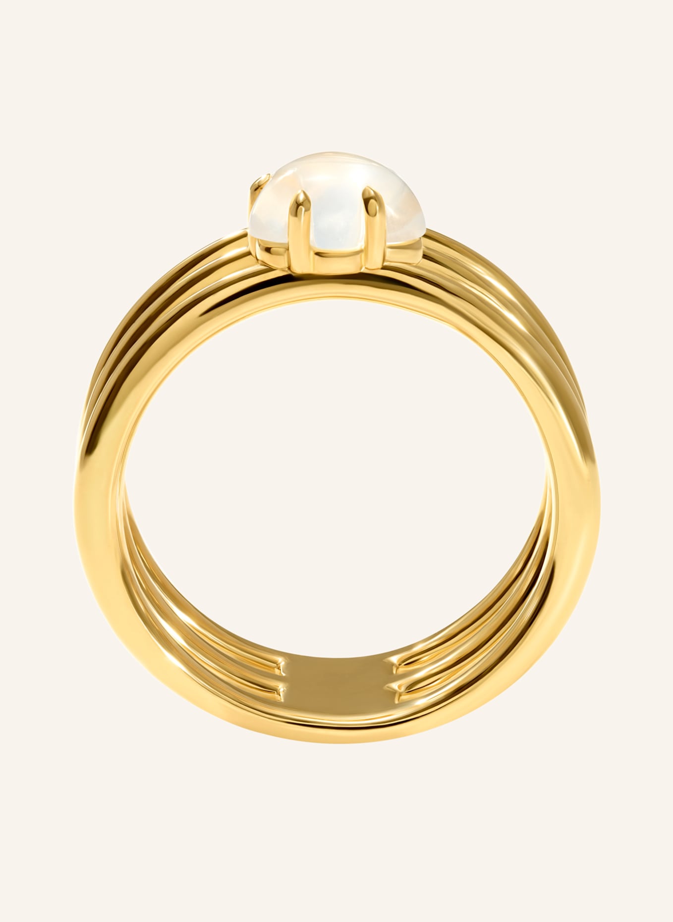 VIERI Ring WOLKE MILCHQUARZ DREIREIHIG: GOLD