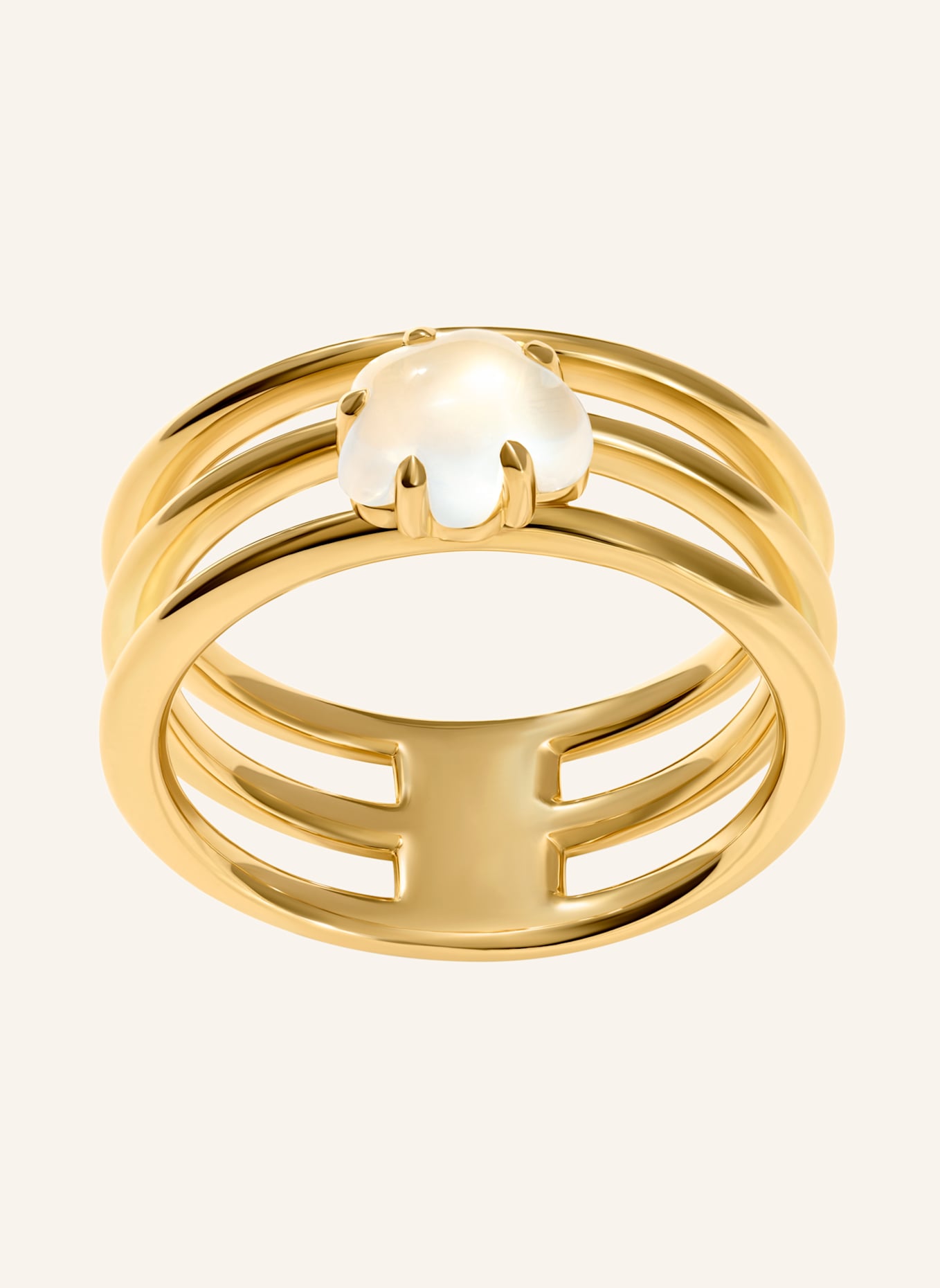VIERI Ring WOLKE MILCHQUARZ DREIREIHIG: GOLD