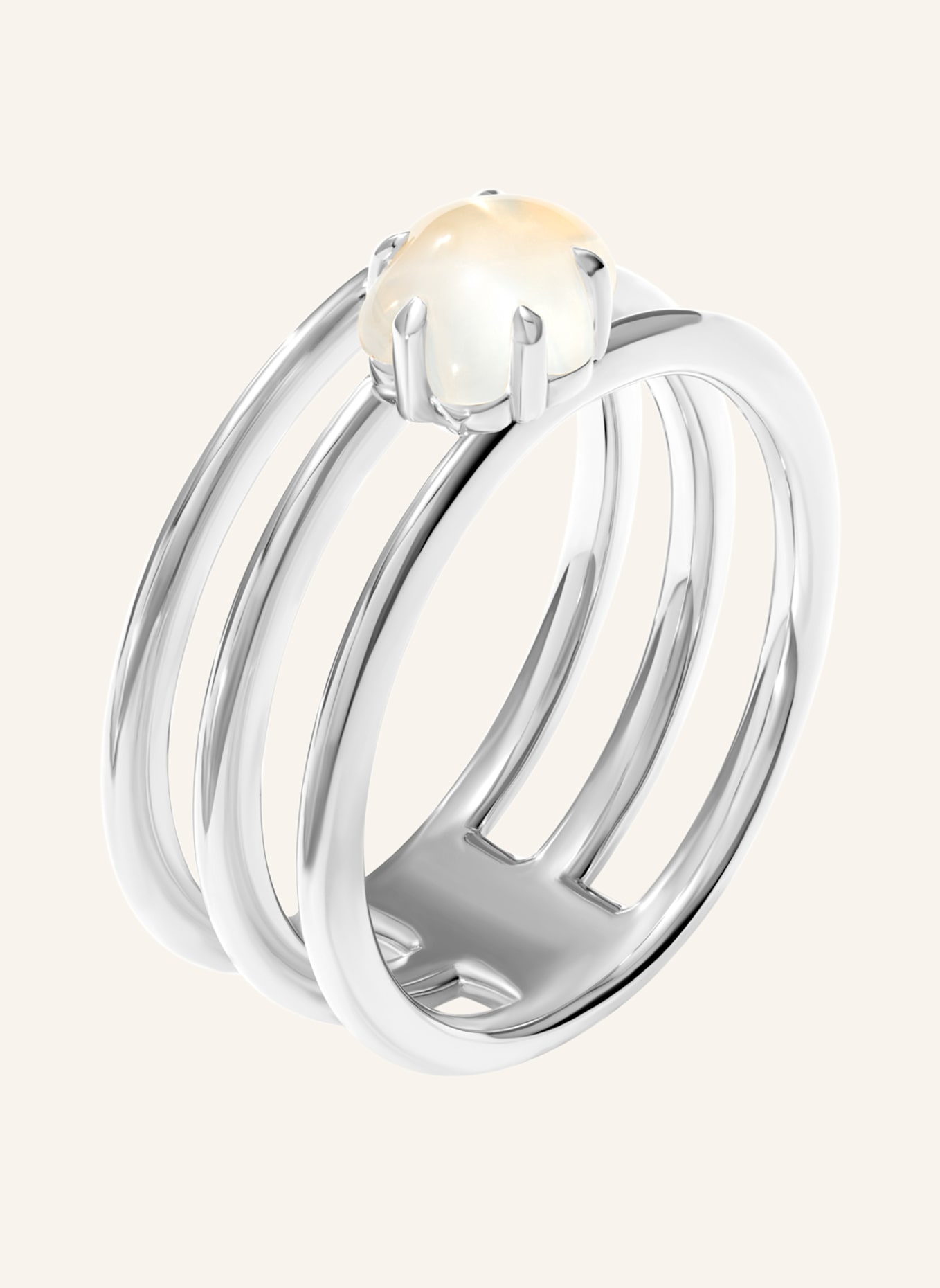 VIERI Ring WOLKE MILCHQUARZ DREIREIHIG: WEISSGOLD