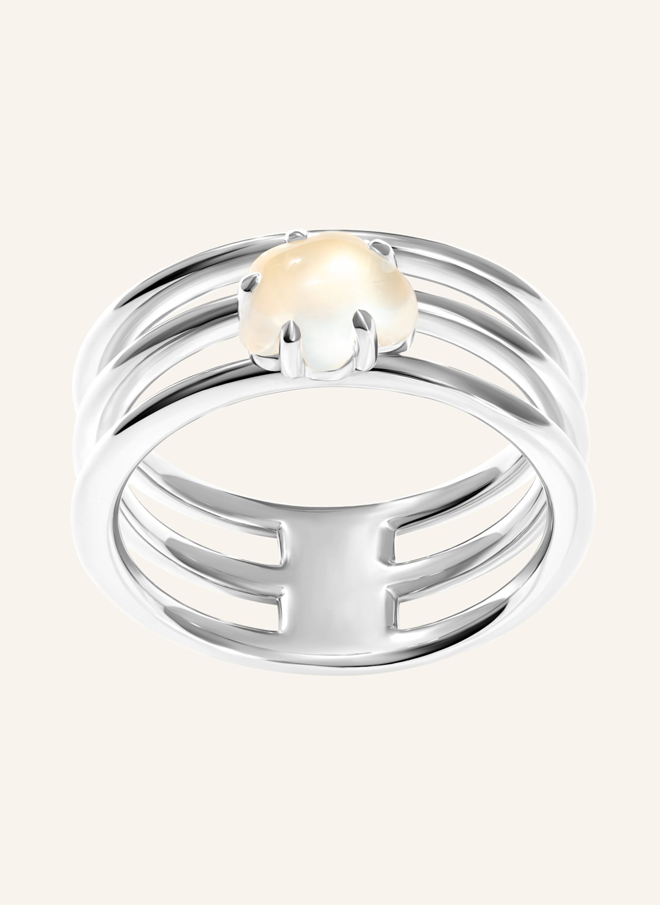 VIERI Ring WOLKE MILCHQUARZ DREIREIHIG: WEISSGOLD