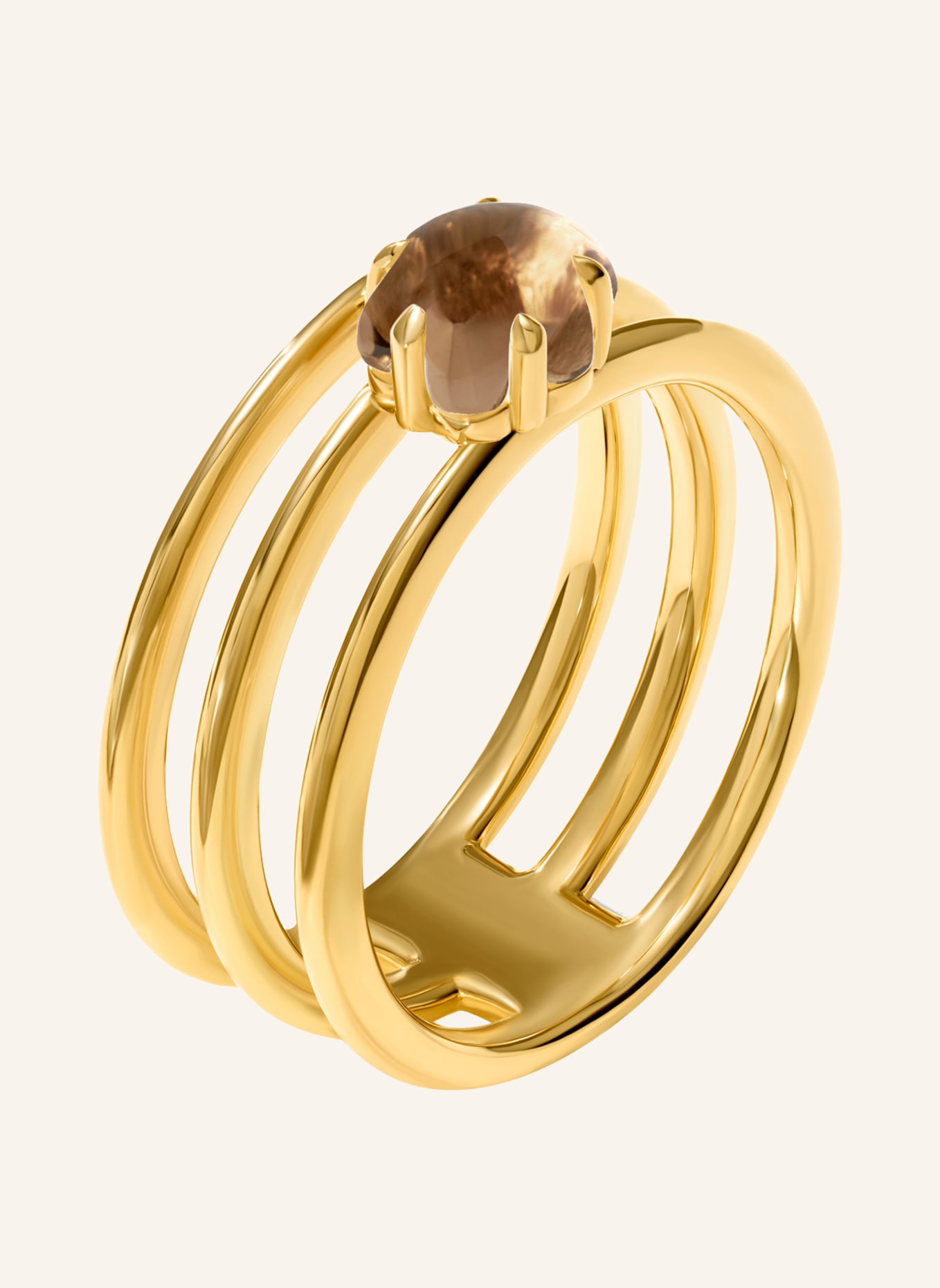 VIERI Ring WOLKE RAUCHQUARZ DREIREIHIG: GOLD