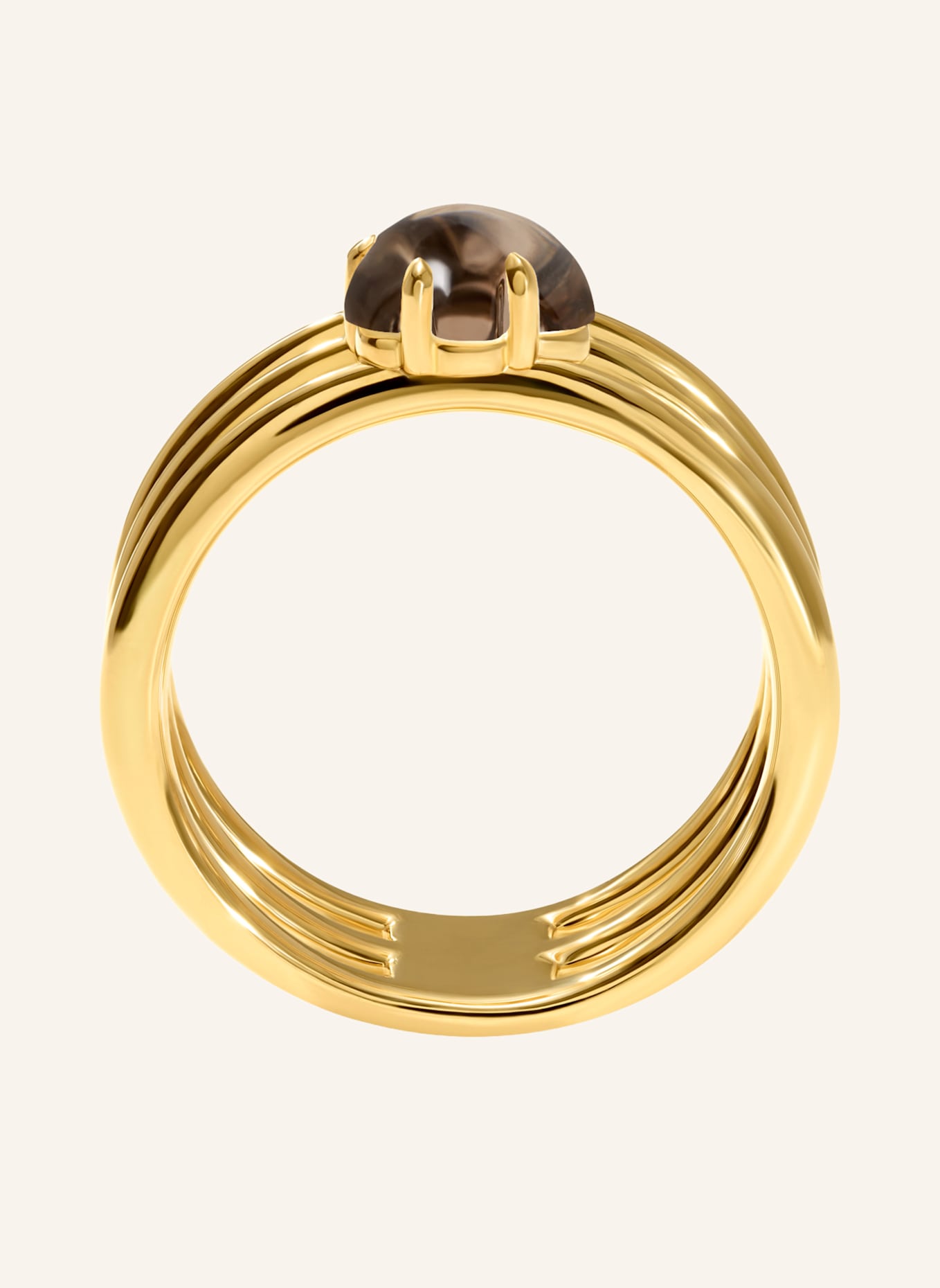 VIERI Ring WOLKE RAUCHQUARZ DREIREIHIG: GOLD
