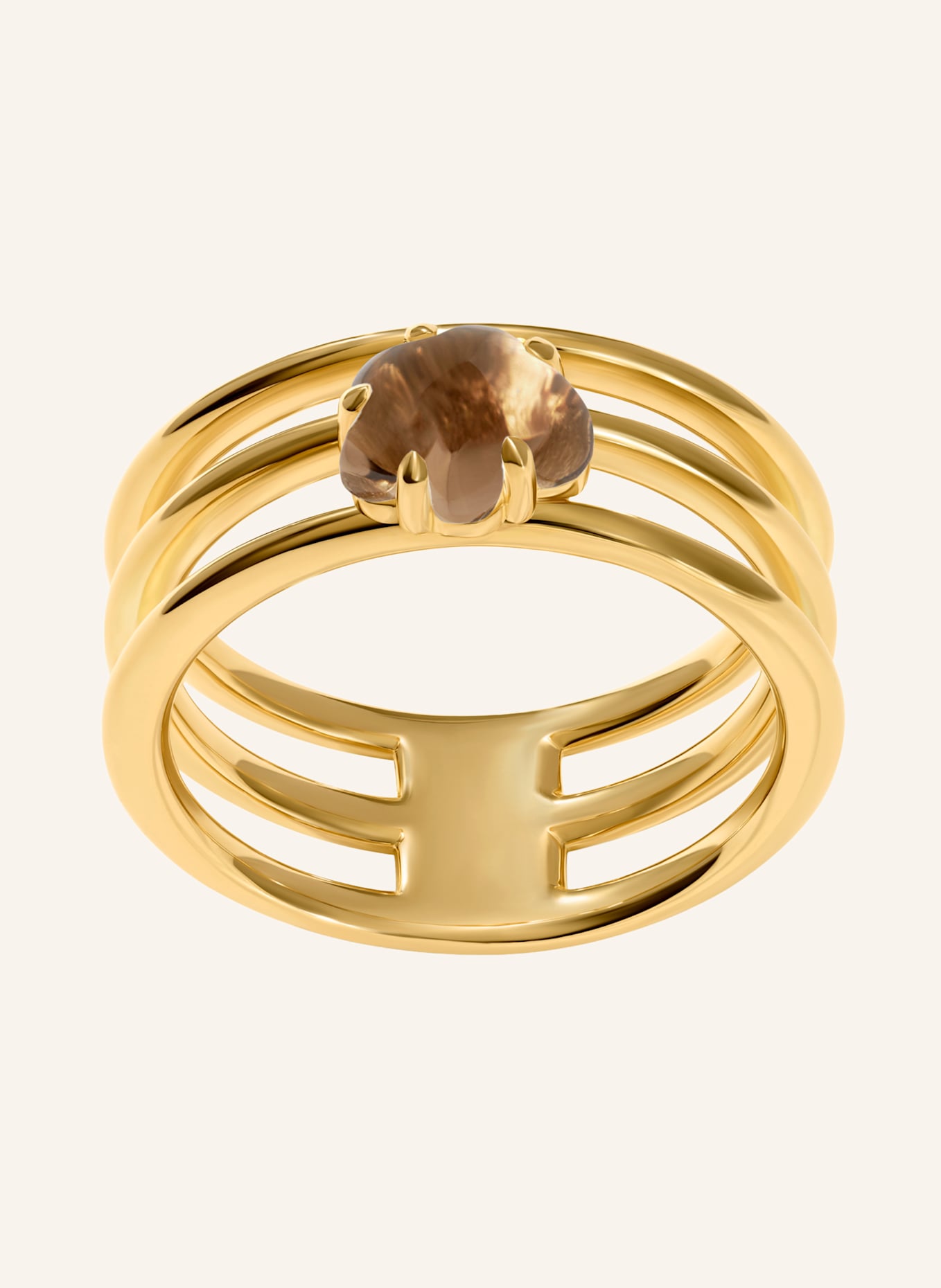 VIERI Ring WOLKE RAUCHQUARZ DREIREIHIG: GOLD