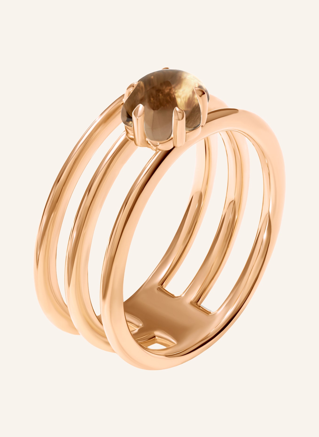 VIERI Ring WOLKE RAUCHQUARZ DREIREIHIG: ROSÉGOLD