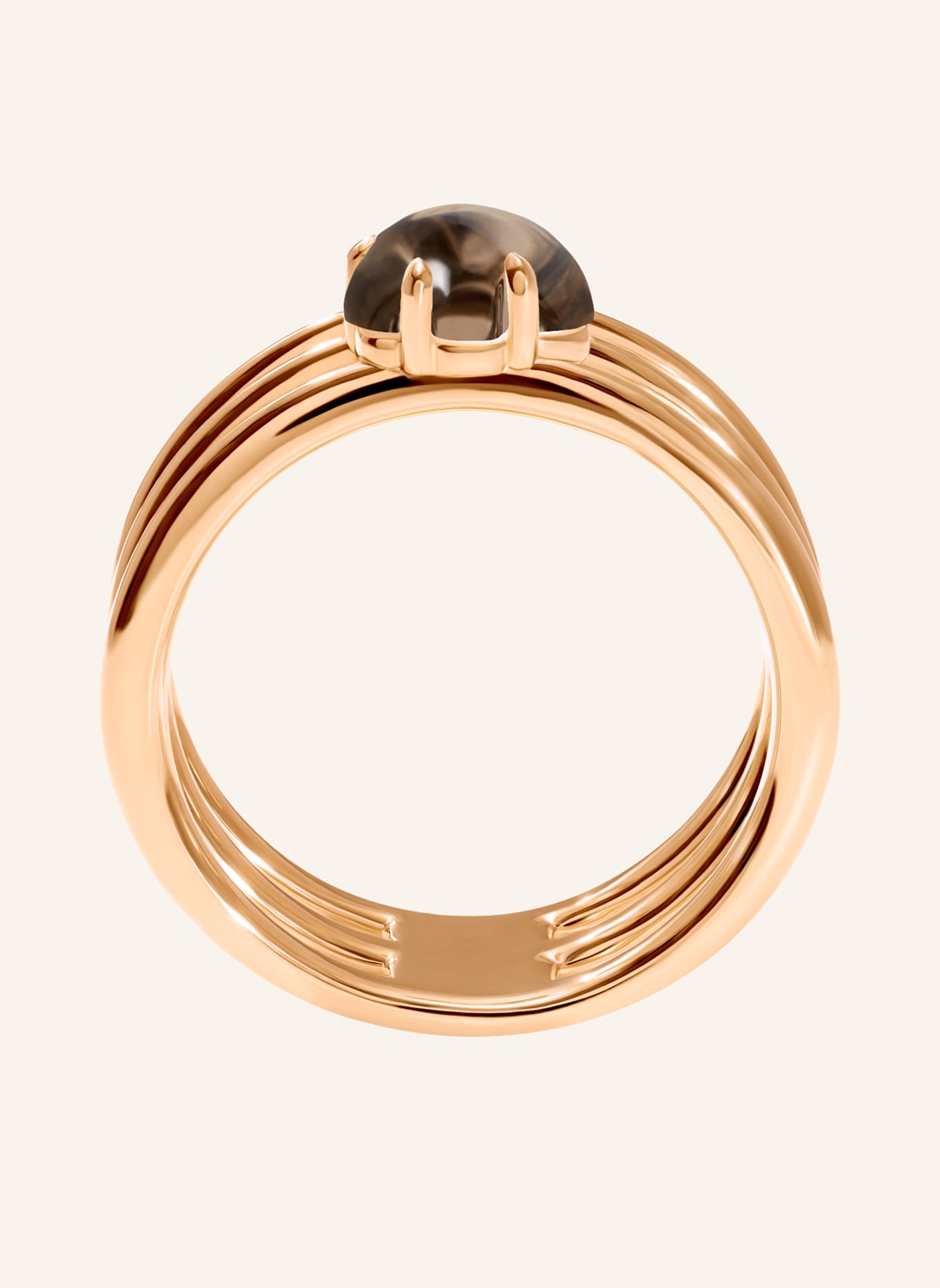 VIERI Ring WOLKE RAUCHQUARZ DREIREIHIG: ROSÉGOLD