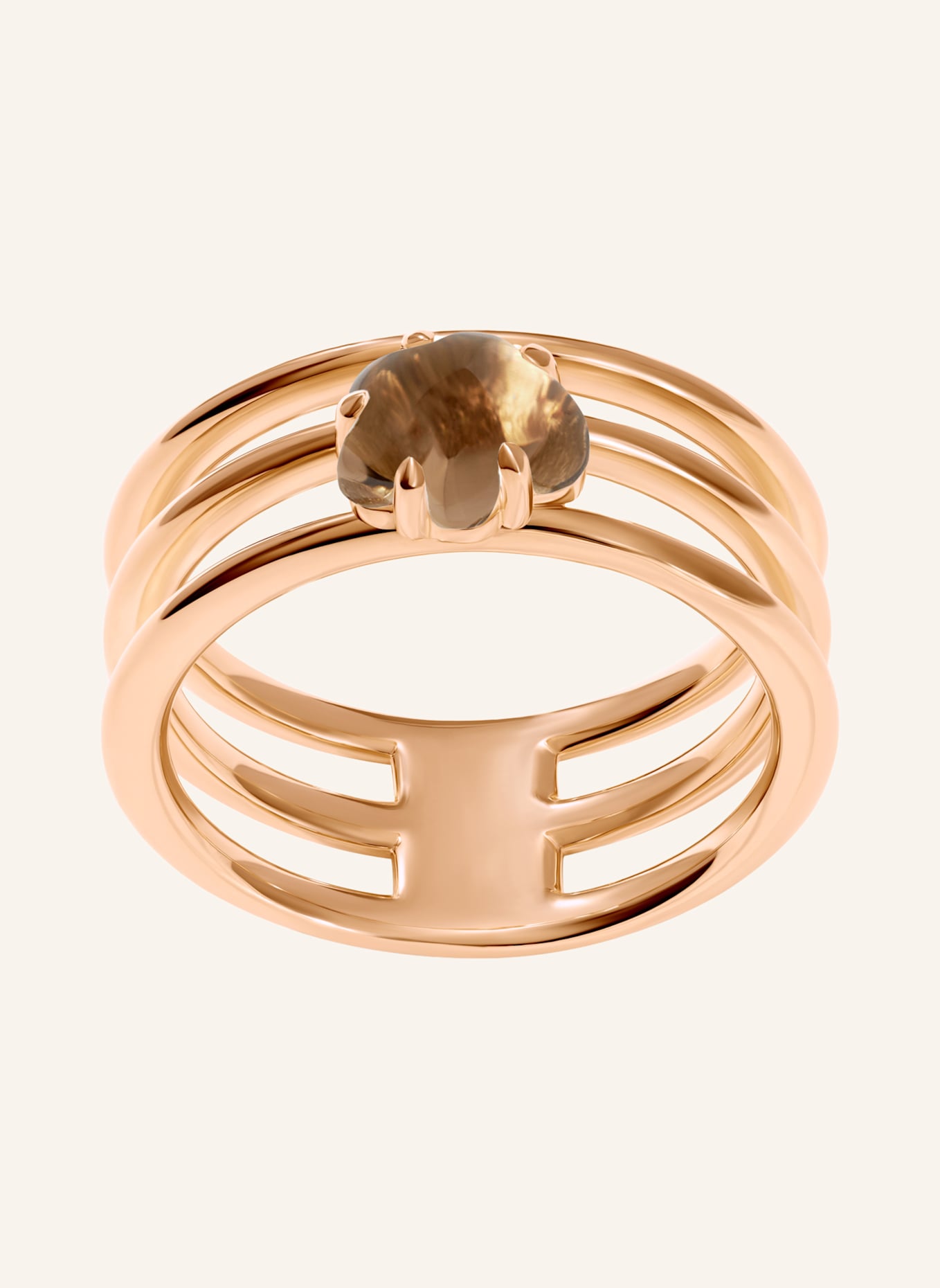 VIERI Ring WOLKE RAUCHQUARZ DREIREIHIG: ROSÉGOLD