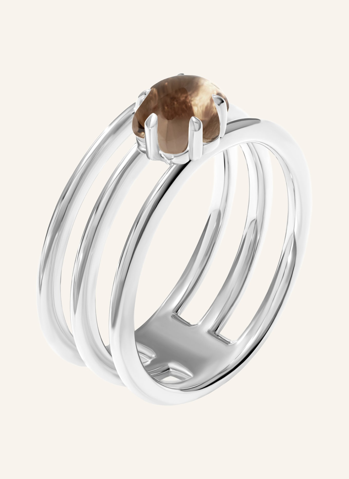 VIERI Ring WOLKE RAUCHQUARZ DREIREIHIG: WEISSGOLD