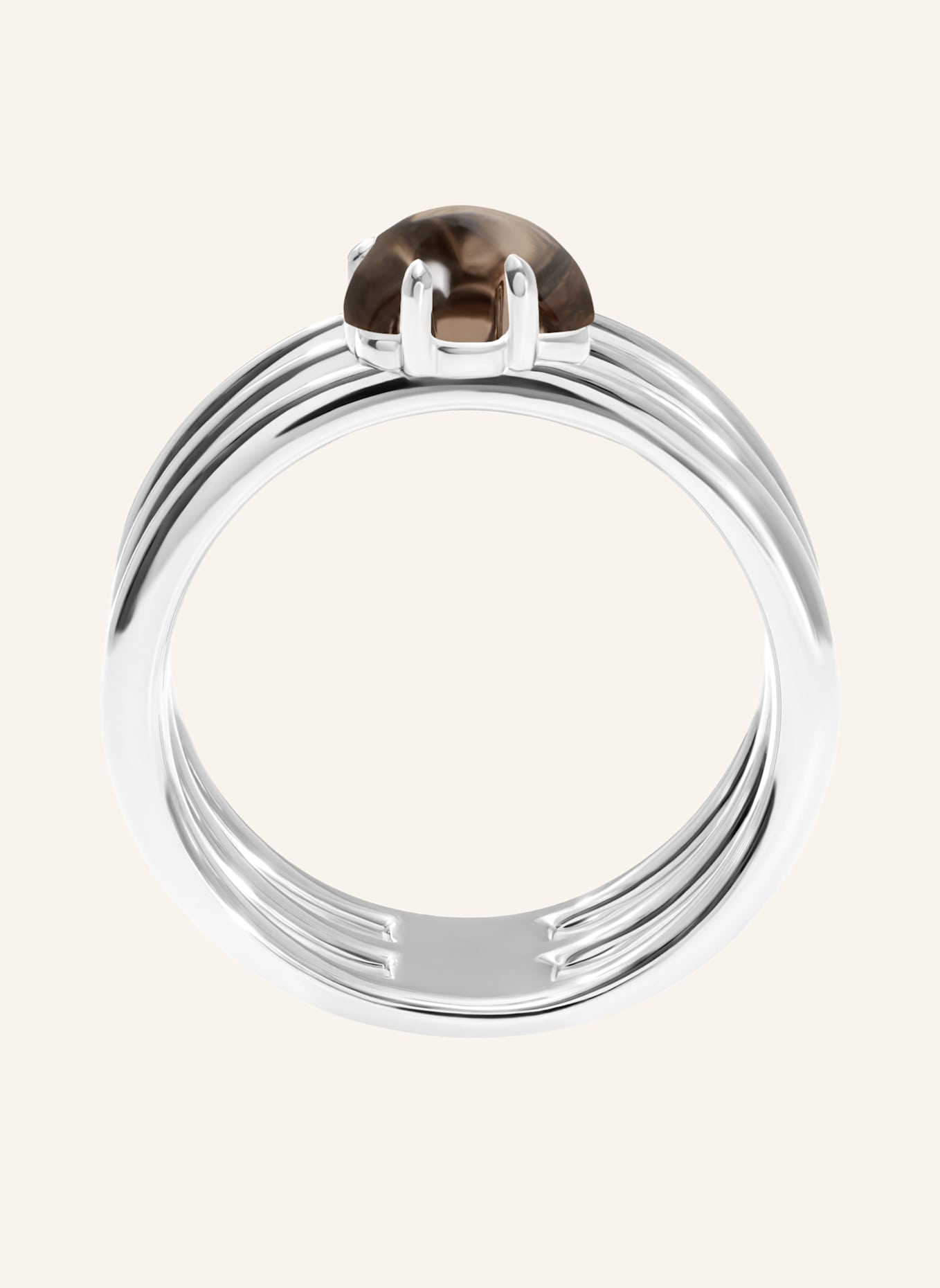 VIERI Ring WOLKE RAUCHQUARZ DREIREIHIG: WEISSGOLD