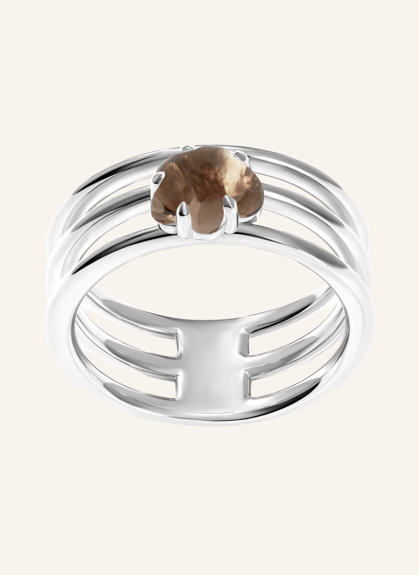 VIERI Ring WOLKE RAUCHQUARZ DREIREIHIG: WEISSGOLD