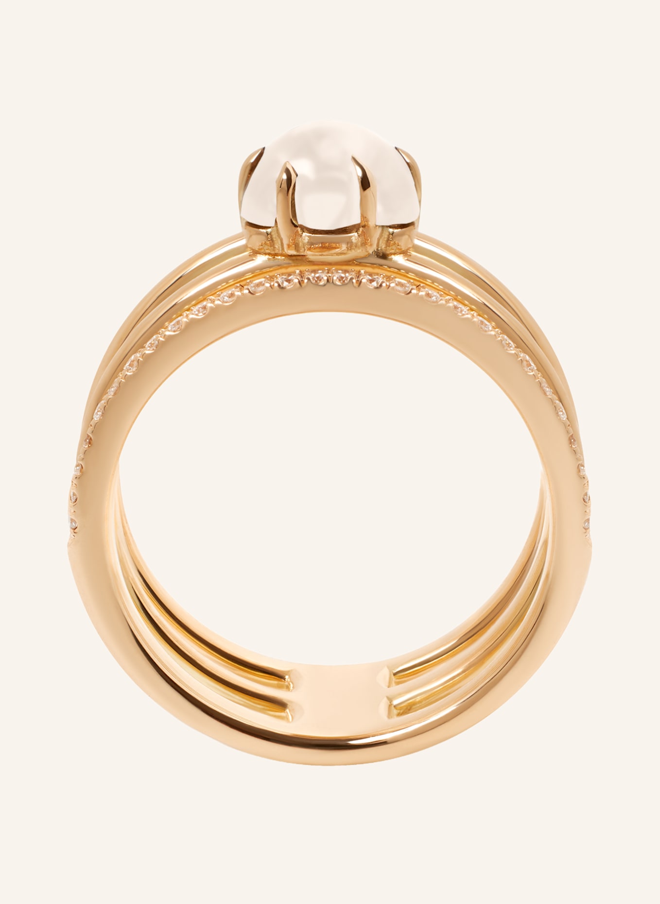 VIERI Ring WOLKE MILCHQUARZ BRILLANT PAVÉ DREIREIHIG: ROSÉGOLD