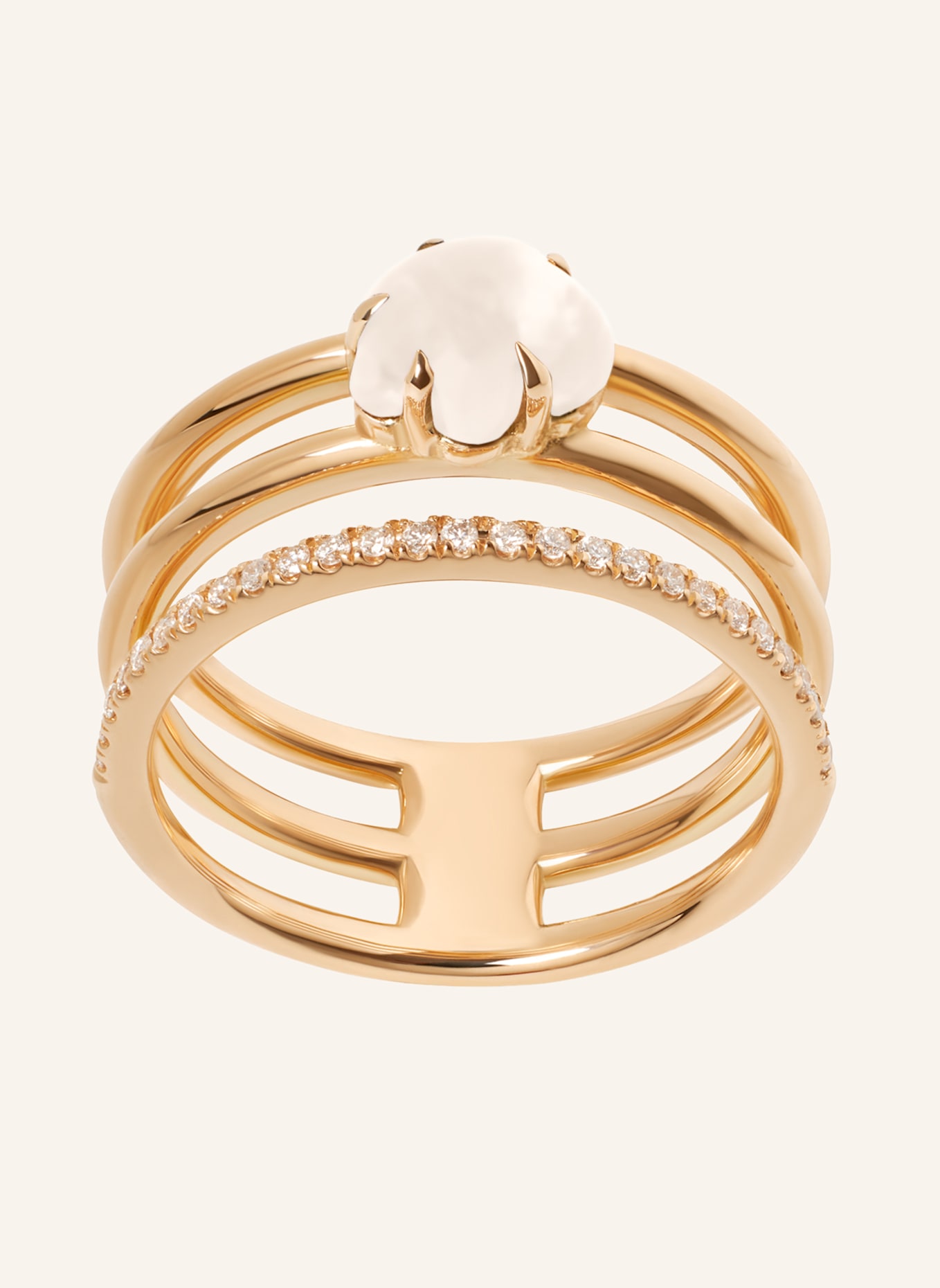 VIERI Ring WOLKE MILCHQUARZ BRILLANT PAVÉ DREIREIHIG: ROSÉGOLD