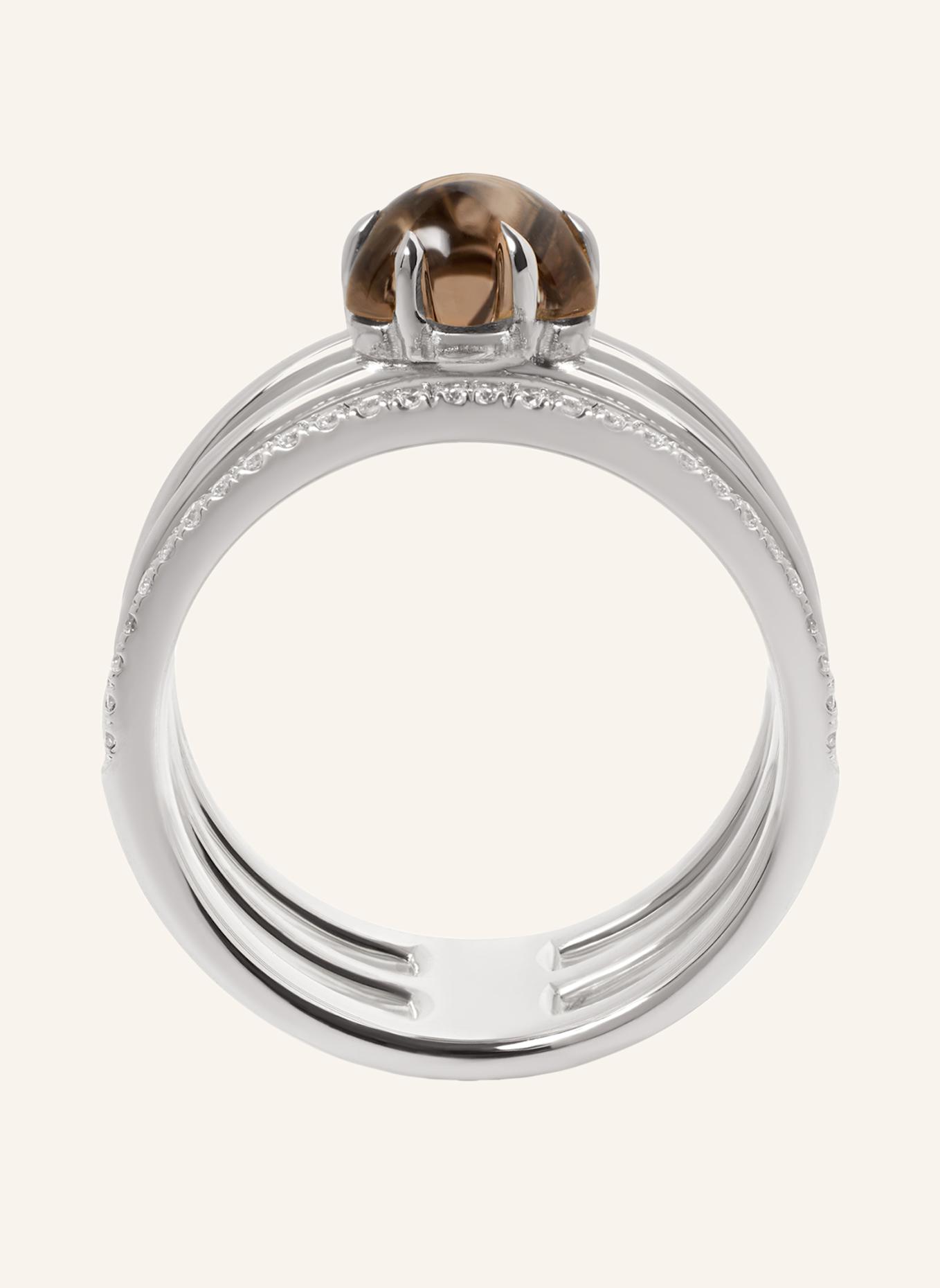 VIERI Ring WOLKE RAUCHQUARZ BRILLANT PAVÉ DREIREIHIG: WEISSGOLD