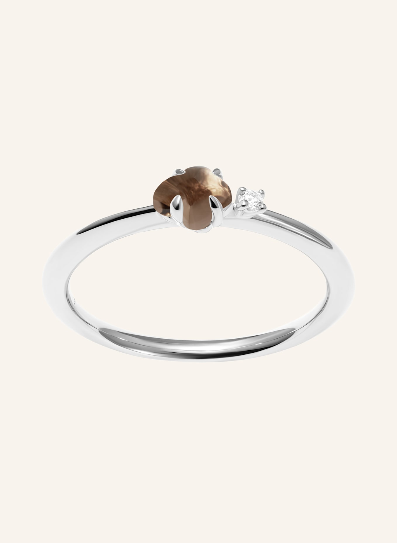 VIERI Ring WOLKE RAUCHQUARZ BRILLANT KLEIN: WEISSGOLD