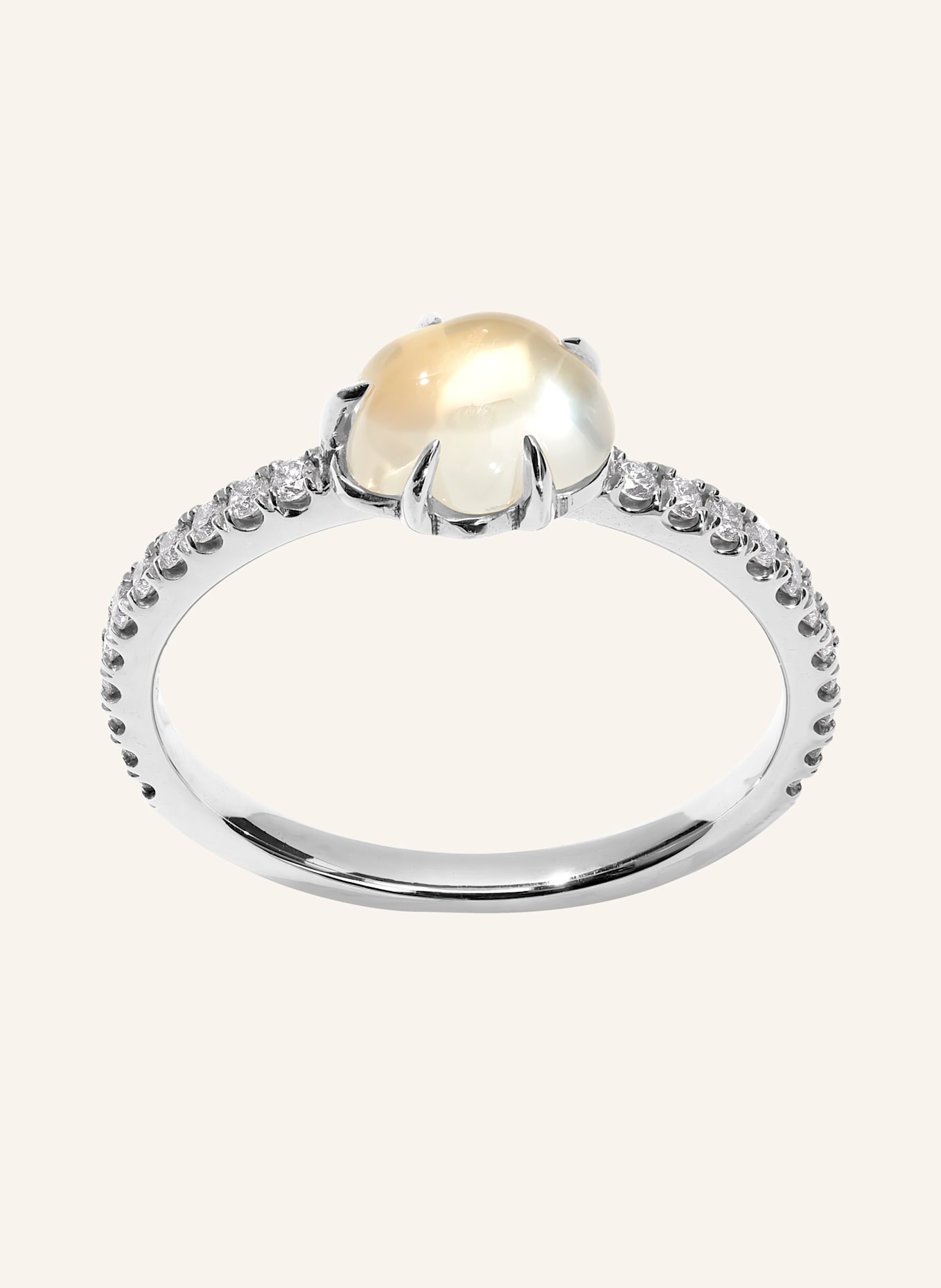 VIERI Ring WOLKE MILCHQUARZ BRILLANT PAVÉ MITTELGROß: WEISSGOLD