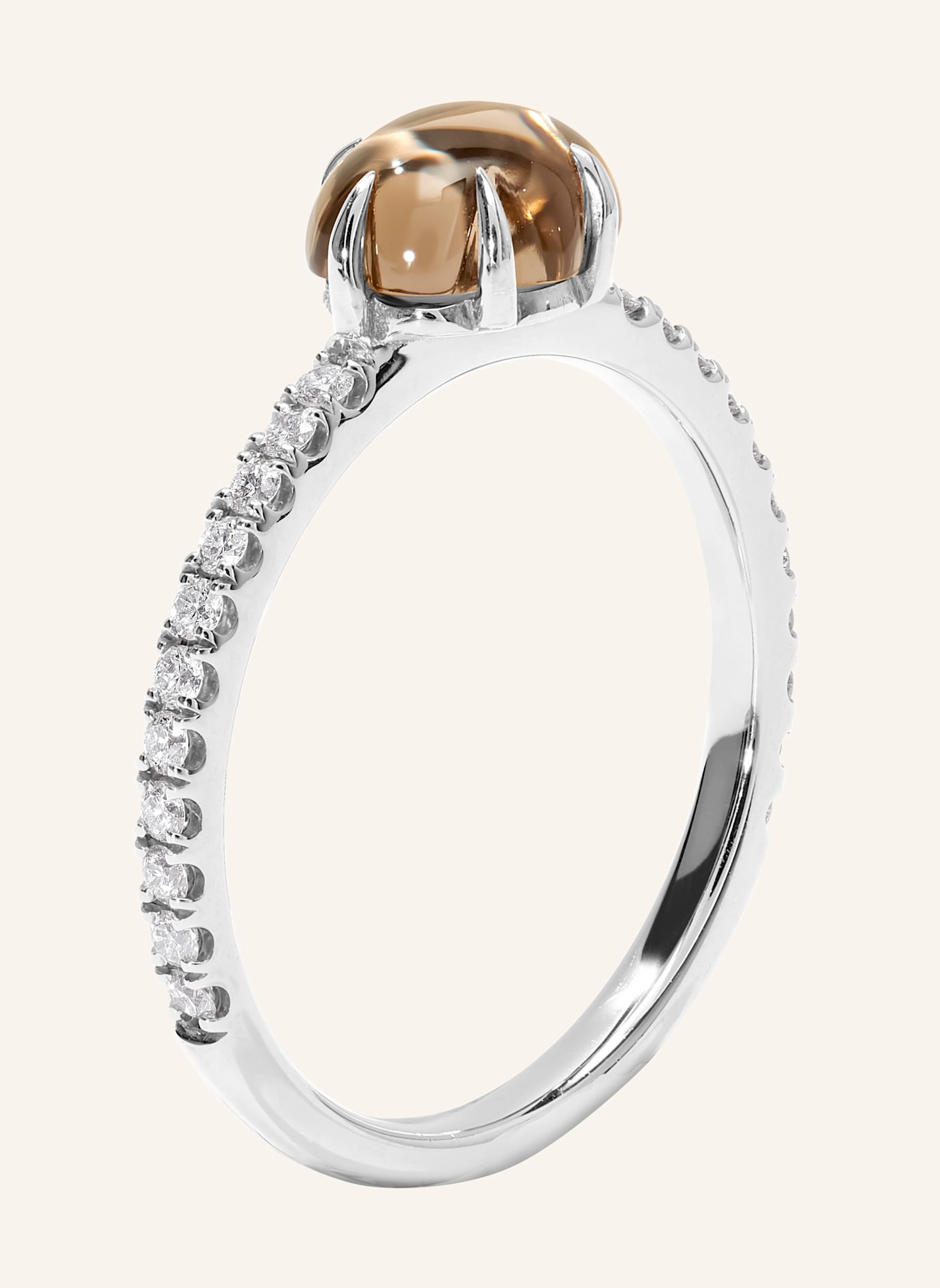 VIERI Ring WOLKE RAUCHQUARZ BRILLANT PAVÉ MITTELGROß: WEISSGOLD