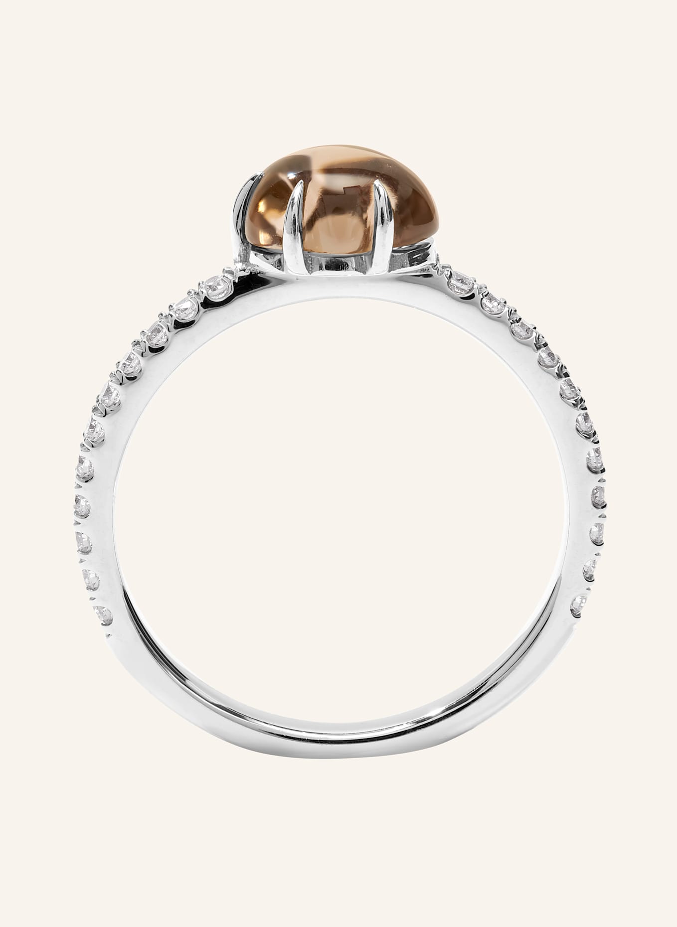 VIERI Ring WOLKE RAUCHQUARZ BRILLANT PAVÉ MITTELGROß: WEISSGOLD