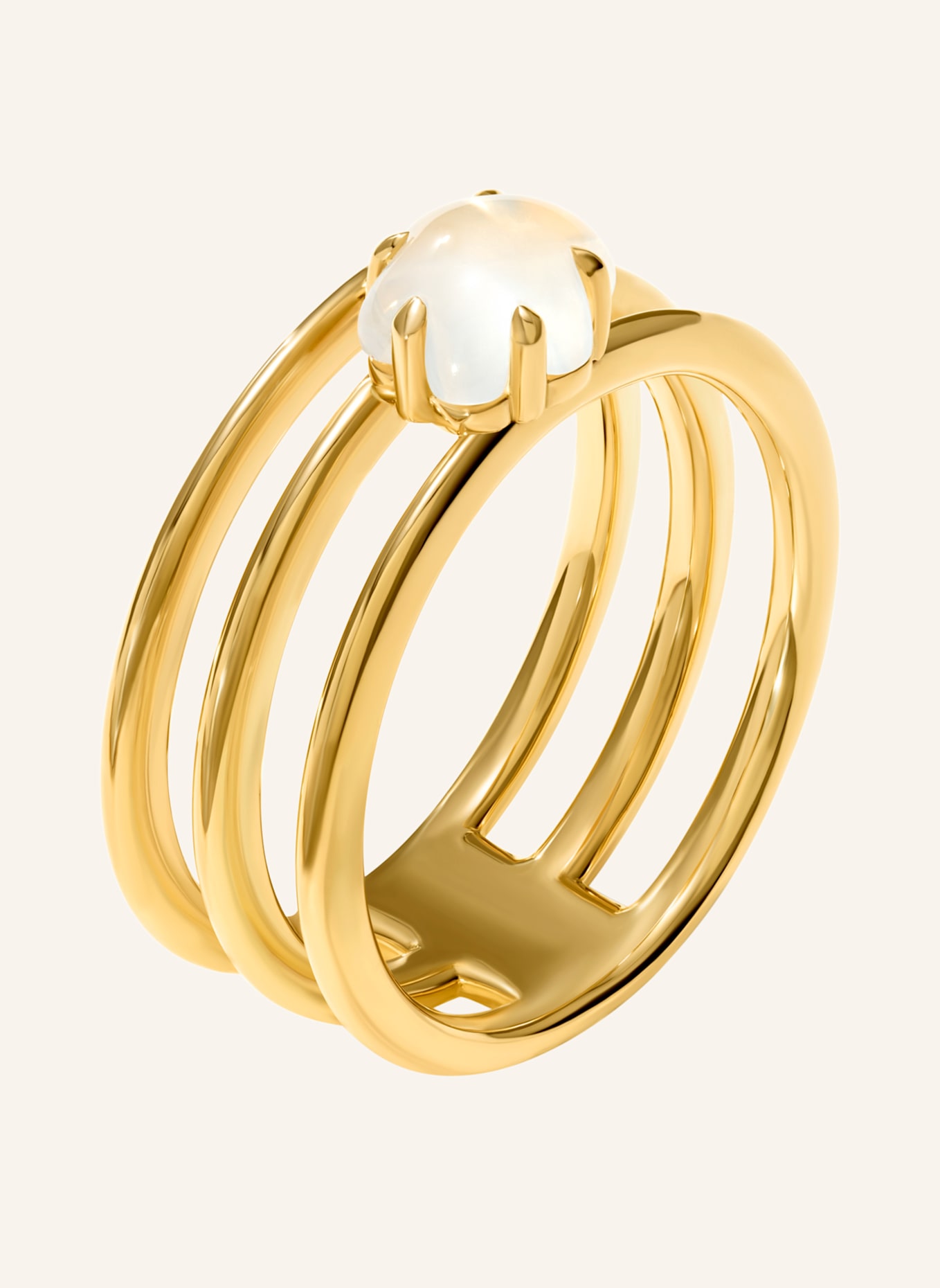 VIERI Ring WOLKE MILCHQUARZ DREIREIHIG: GOLD