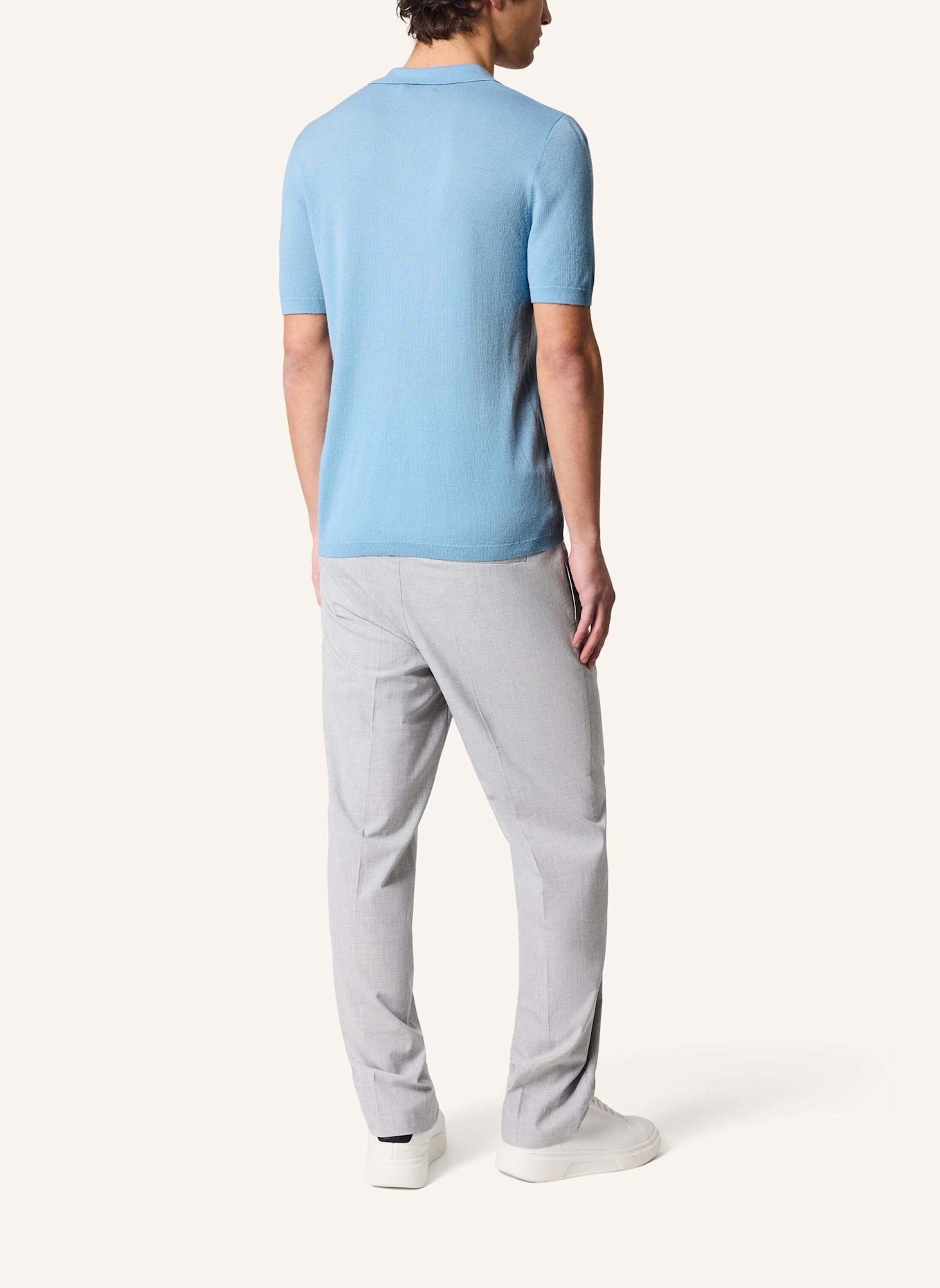 KIEFERMANN Strick-Poloshirt LURAS aus Merino: HELLBLAU