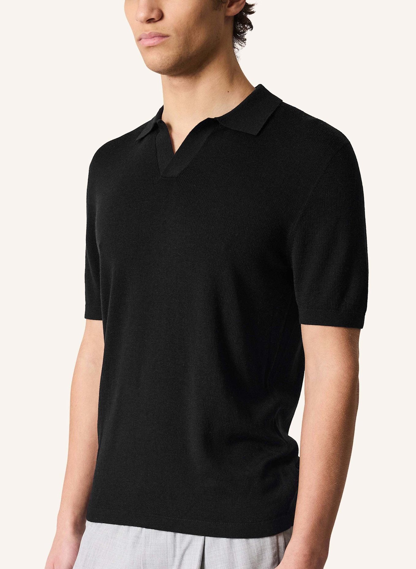 KIEFERMANN Strick-Poloshirt LURAS aus Merino: SCHWARZ