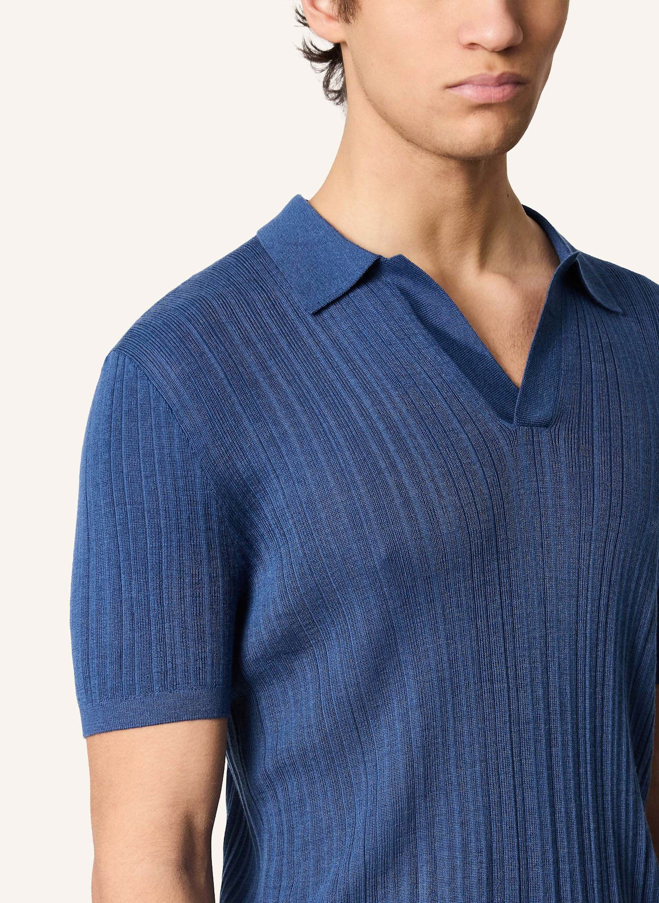 KIEFERMANN Strick-Poloshirt BORTISO aus Merino: BLAU