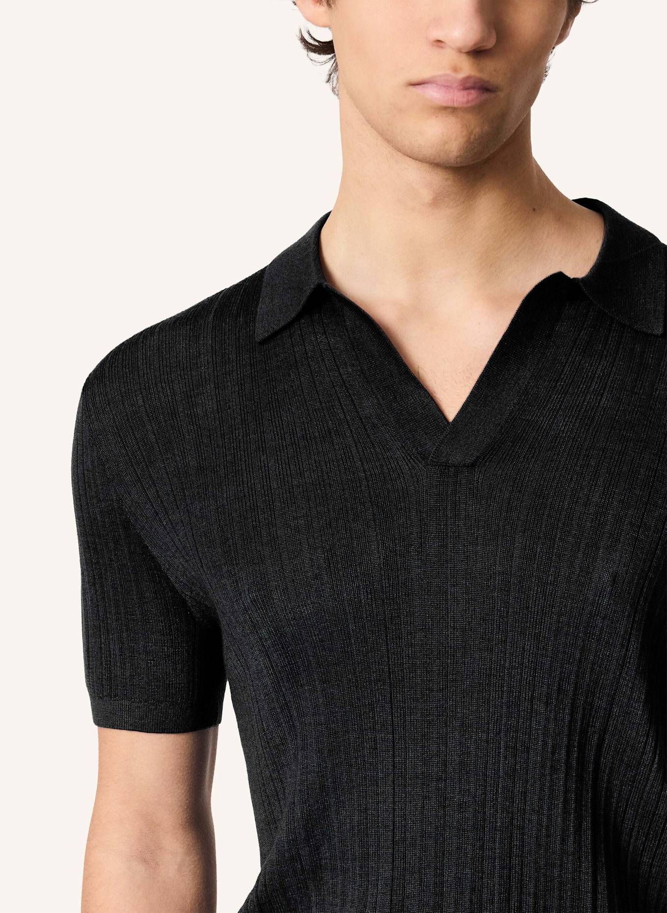 KIEFERMANN Strick-Poloshirt BORTISO aus Merino: SCHWARZ