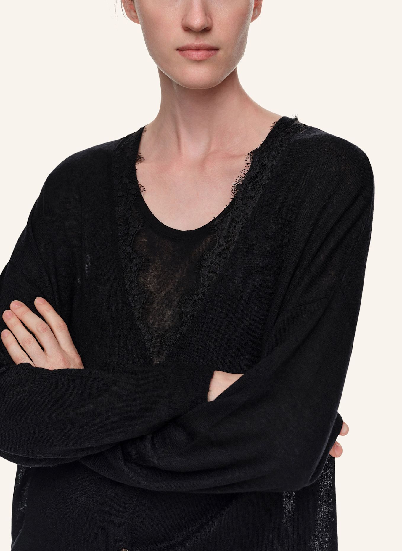 BIMBA Y LOLA Spitzenstrickcardigan: SCHWARZ