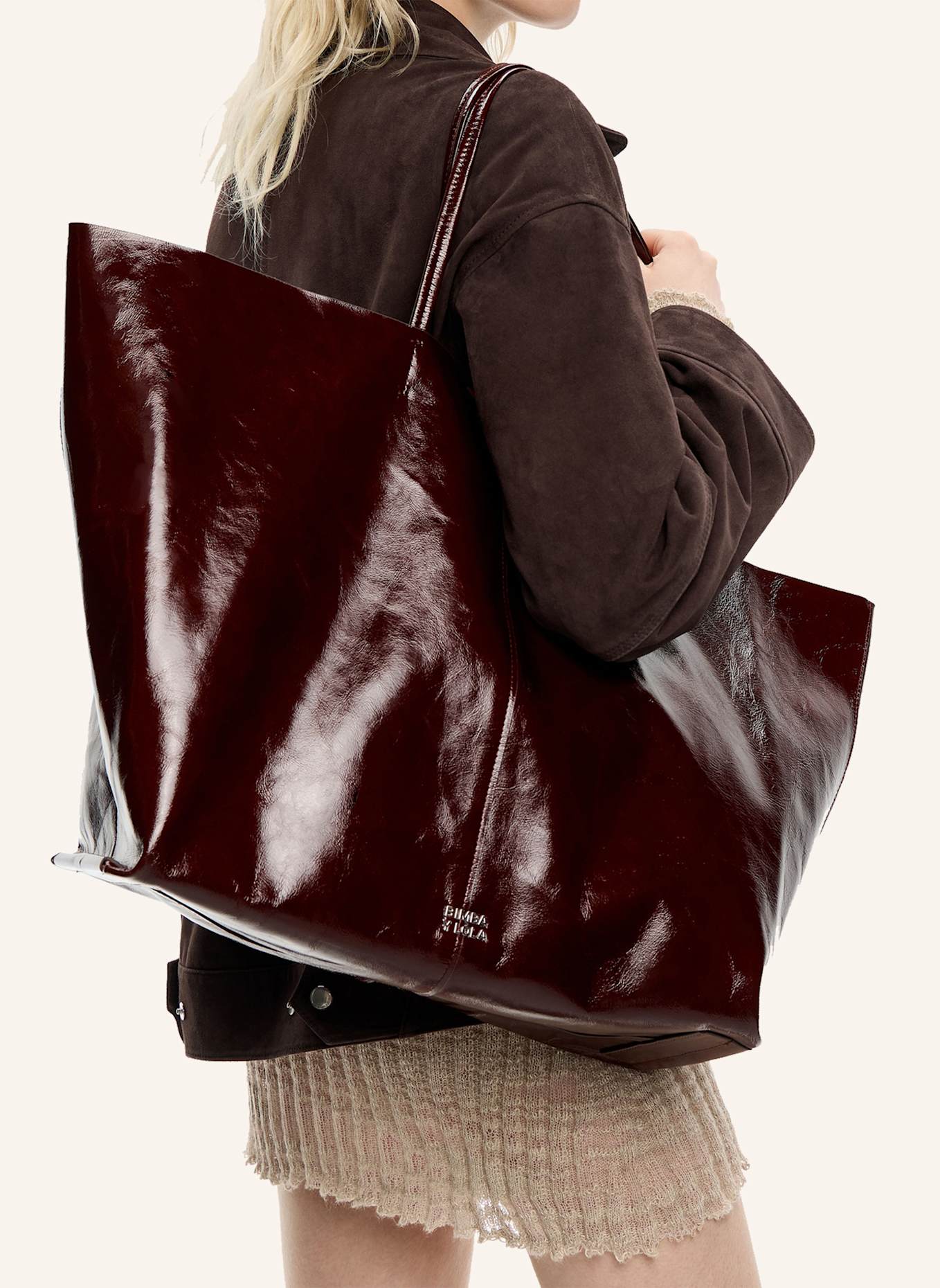 BIMBA Y LOLA Leder-Maxi-Shopper-Tasche: BRAUN