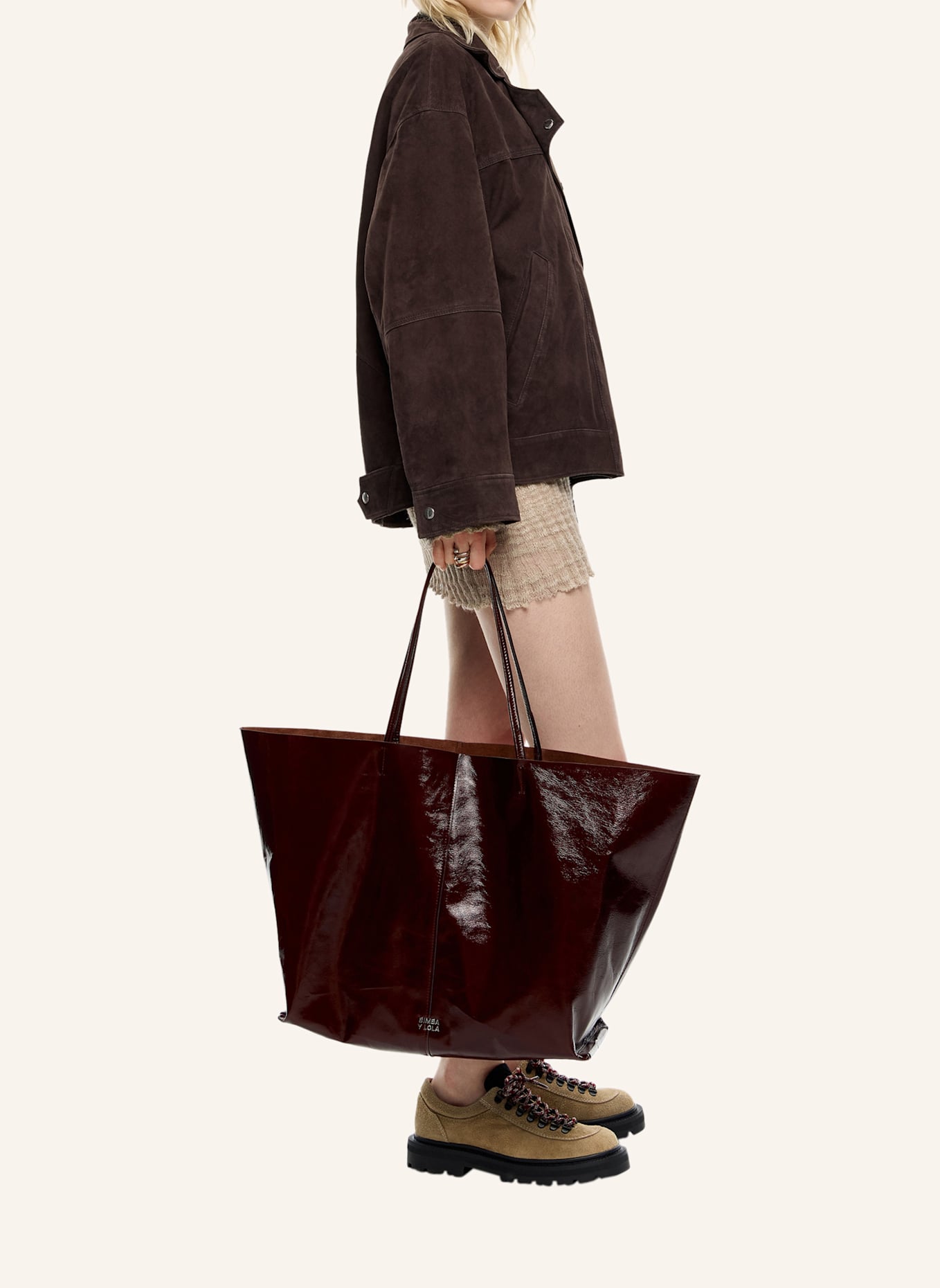 BIMBA Y LOLA Leder-Maxi-Shopper-Tasche: BRAUN