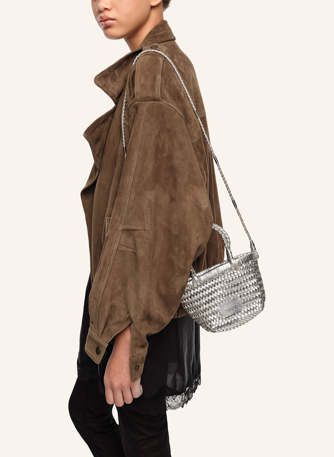 BIMBA Y LOLA Mini-Tasche Flechtleder: SILBER