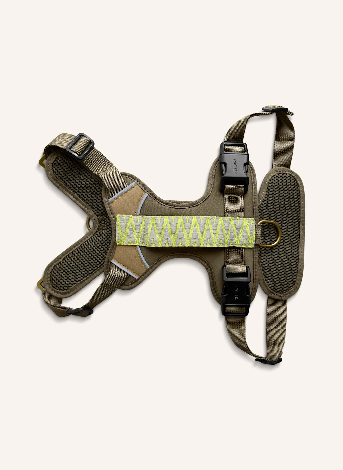 HEY LANA Hundegeschirr TRÈS CHIC: OLIV/ NEONGELB