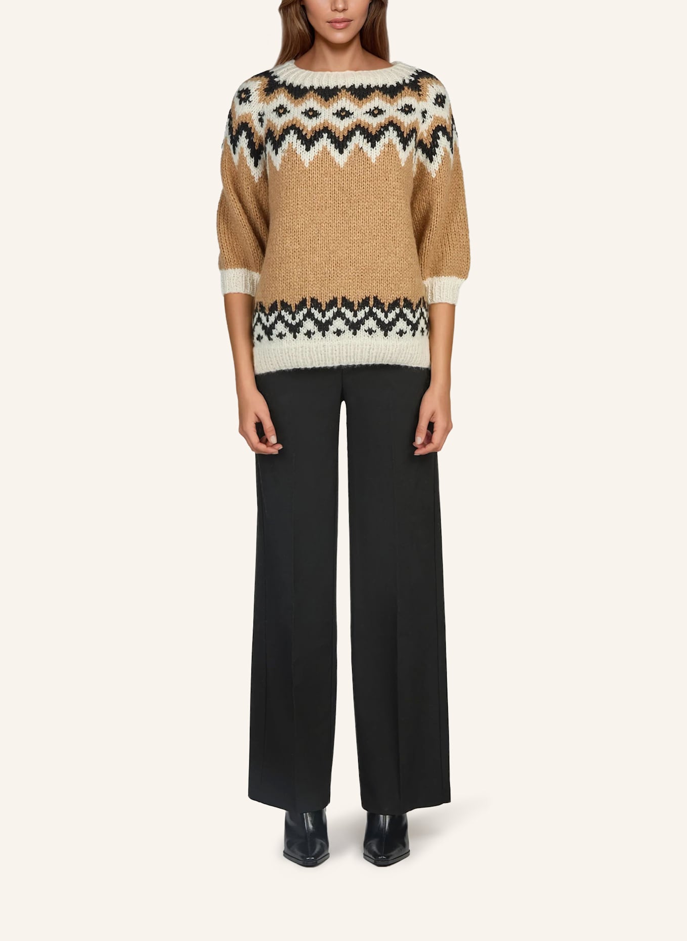 DOUIE Pullover LINA aus Cashmere: HELLBRAUN/ WEISS/ SCHWARZ