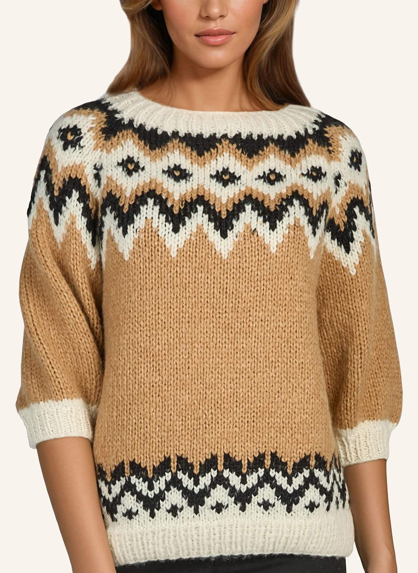 DOUIE Pullover LINA aus Cashmere: HELLBRAUN/ WEISS/ SCHWARZ