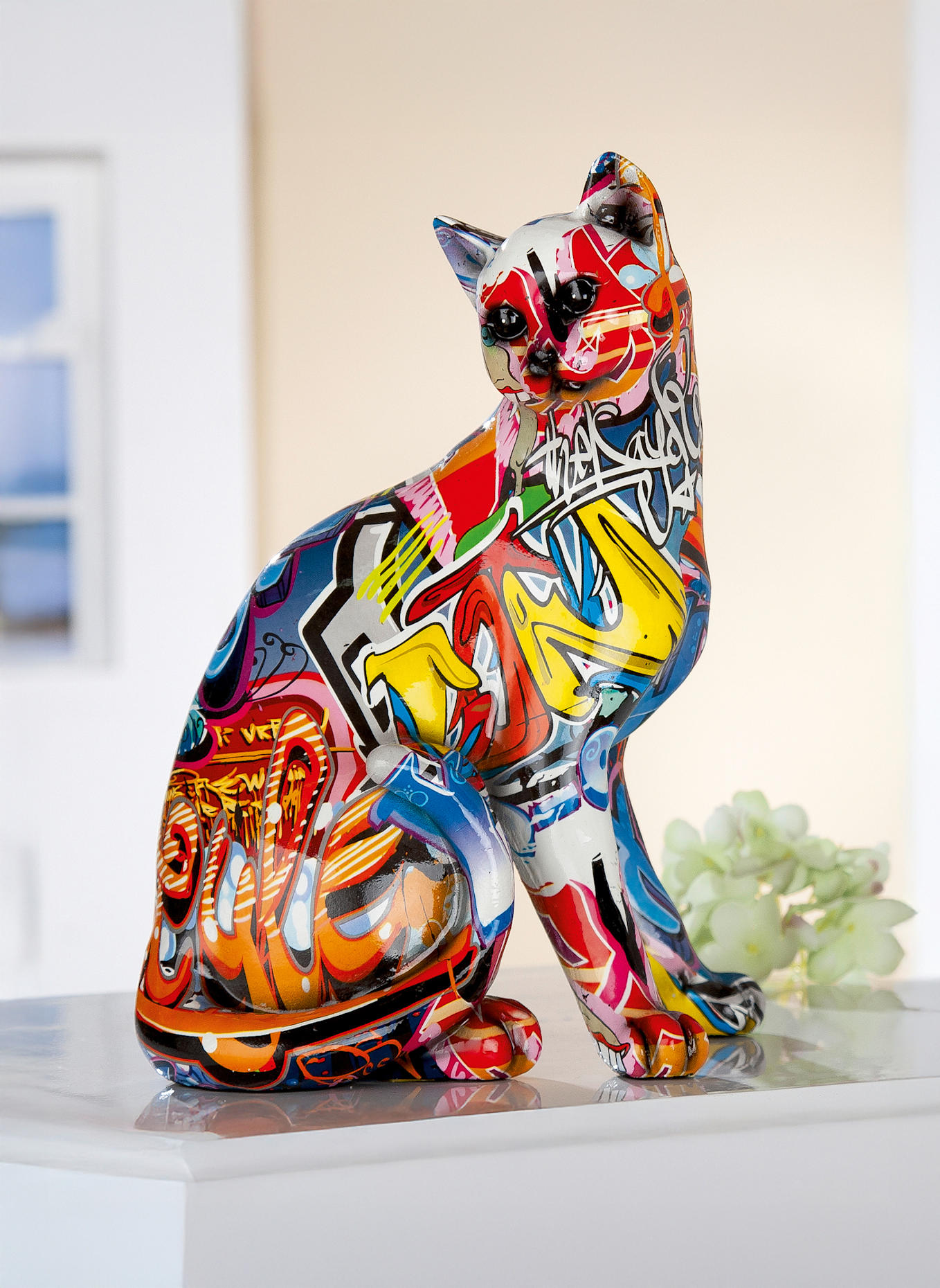 GILDE Figur STREET ART KATZE: WEISS